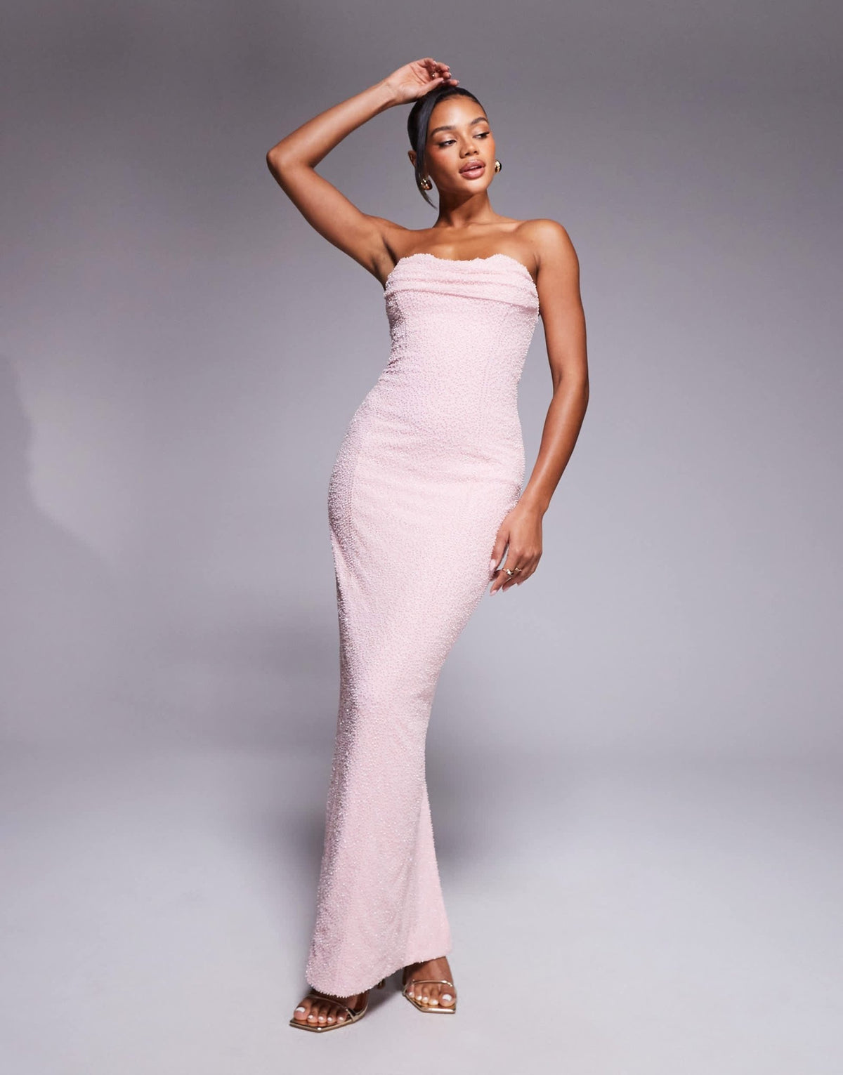 Oh Polly Palermo embellished corset midaxi dress in blush - ASOS Sample Sale