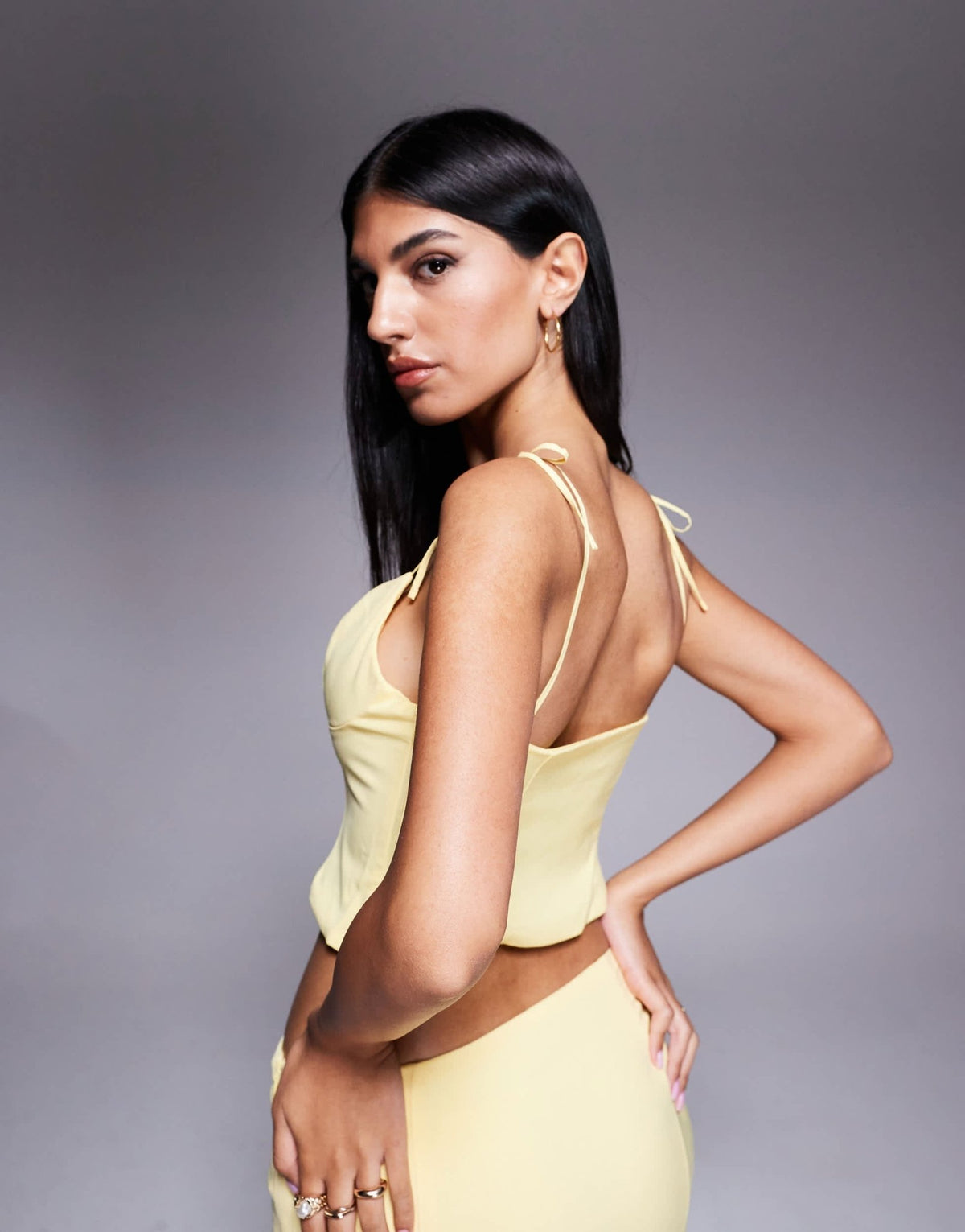Oh Polly Pippa lace trim plunge crop top co-ord in pastel yellow - ASOS Sample Sale