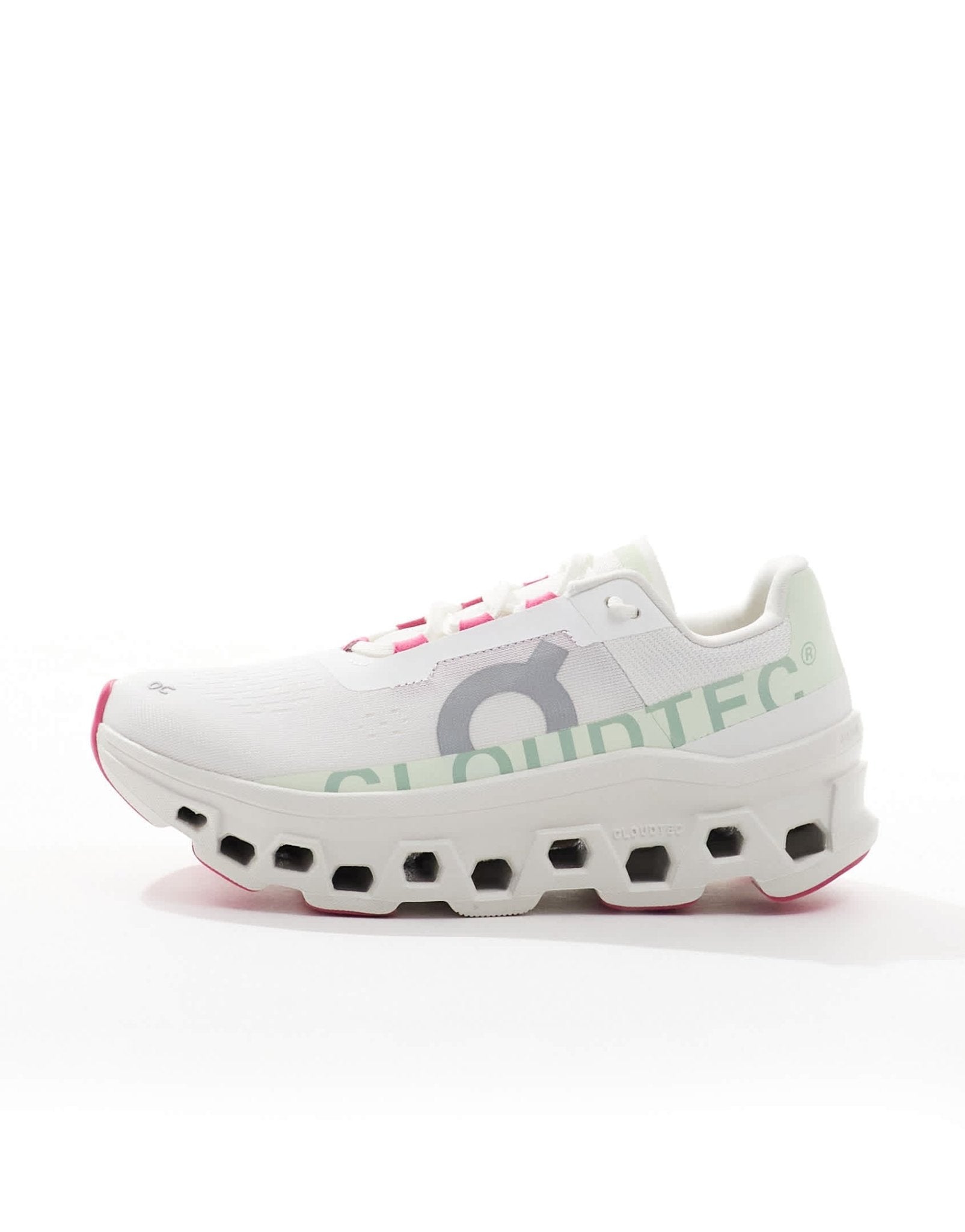 ON Cloudmonster running trainers in white and lime green - ASOS Sample Sale
