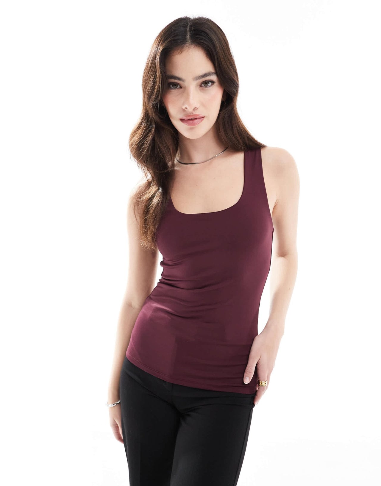 ONLY 2 way square neck top in burgundy - ASOS Sample Sale
