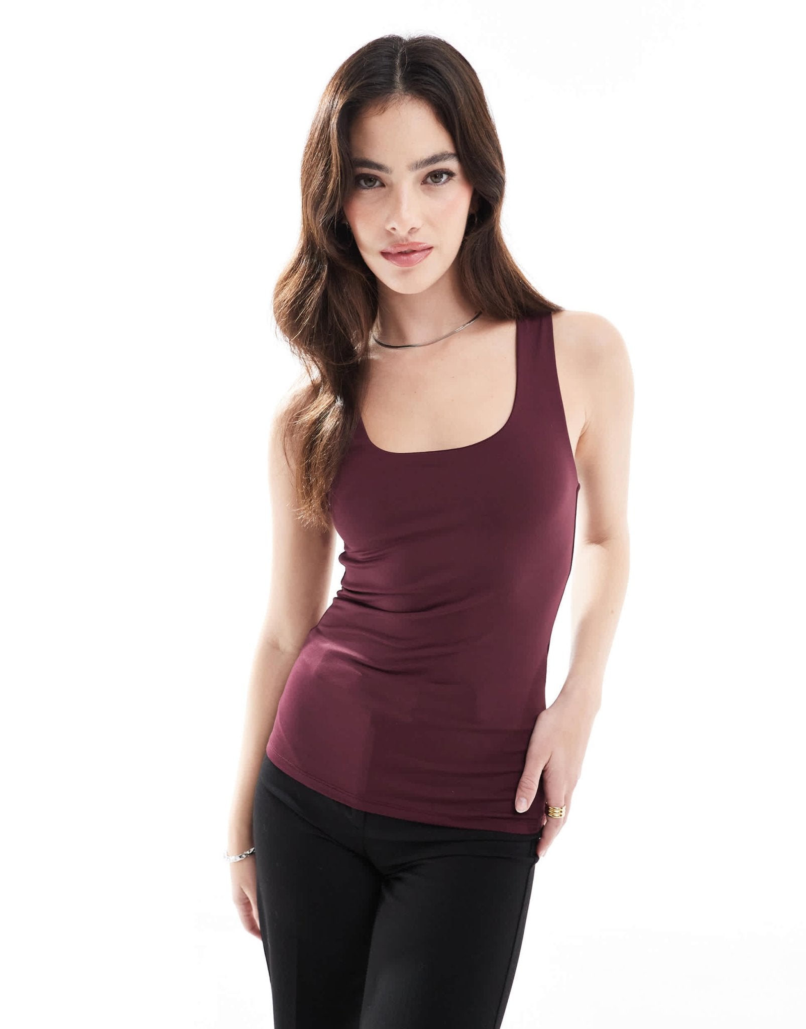 ONLY 2 way square neck top in burgundy - ASOS Sample Sale
