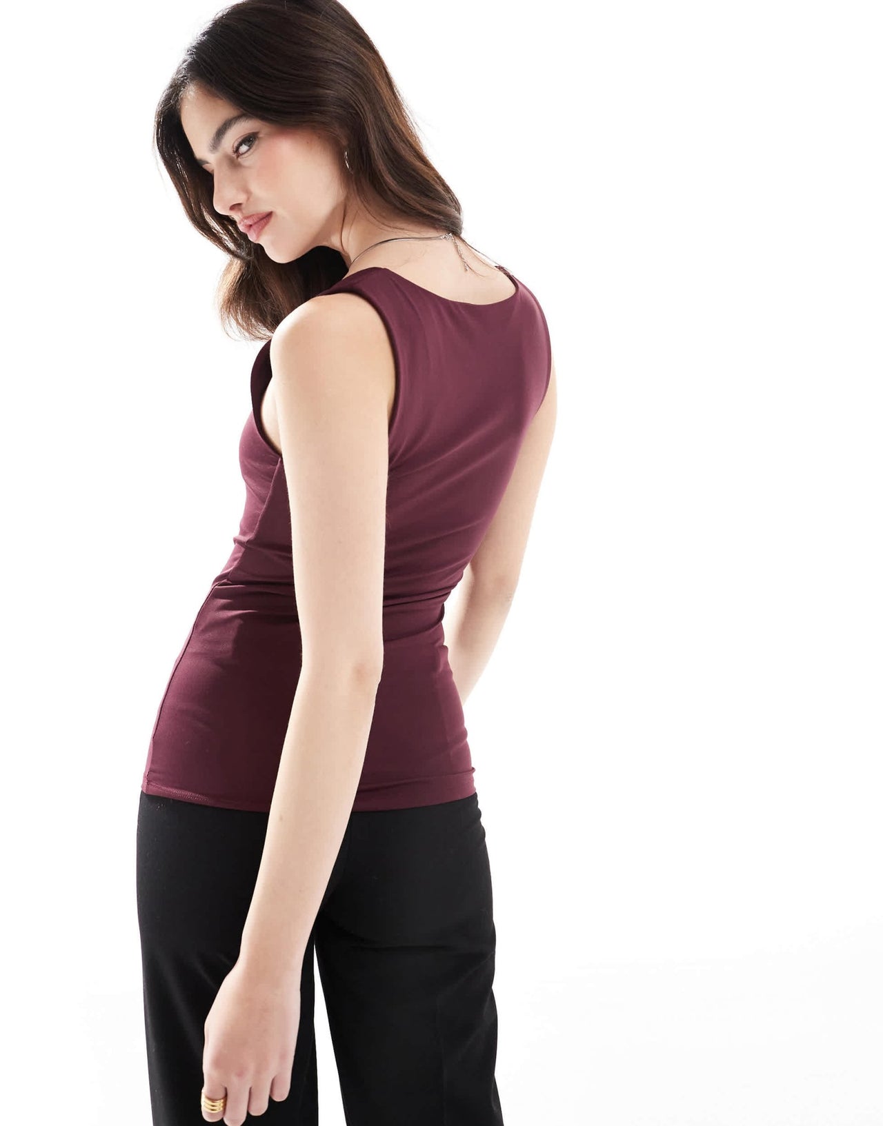 ONLY 2 way square neck top in burgundy - ASOS Sample Sale