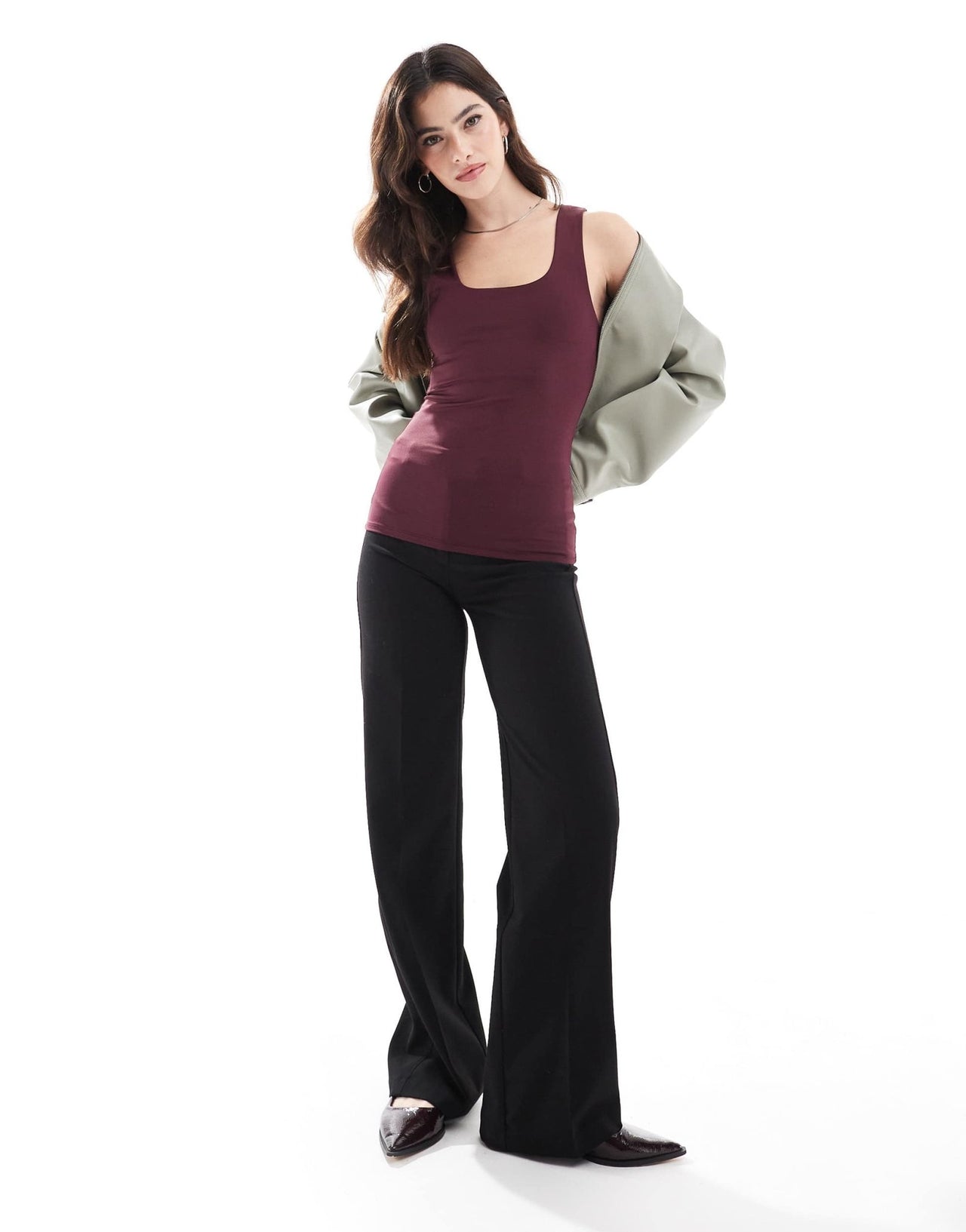 ONLY 2 way square neck top in burgundy - ASOS Sample Sale