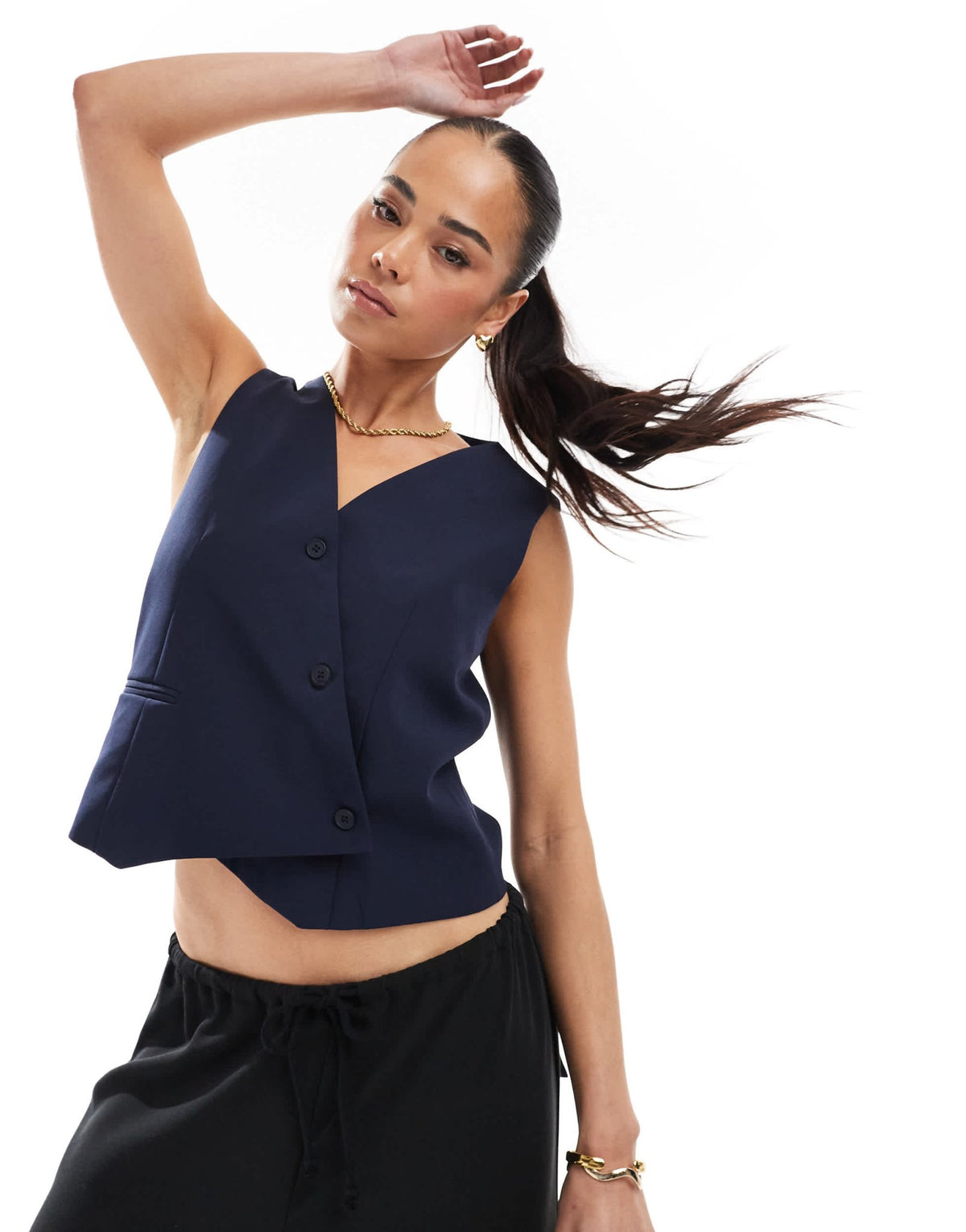 ONLY asymmetric detail waistcoat in navy - ASOS Sample Sale