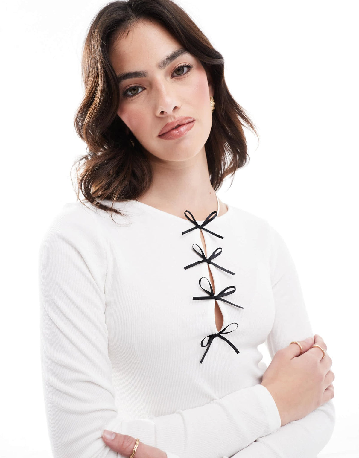 ONLY bow detail long sleeve top in white - ASOS Sample Sale