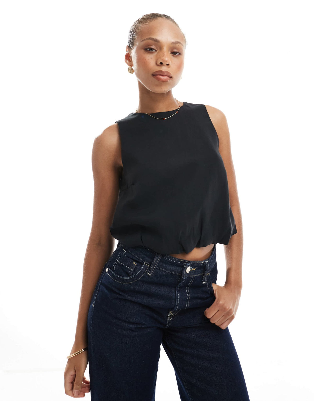 ONLY bubble hem crop top in black - ASOS Sample Sale