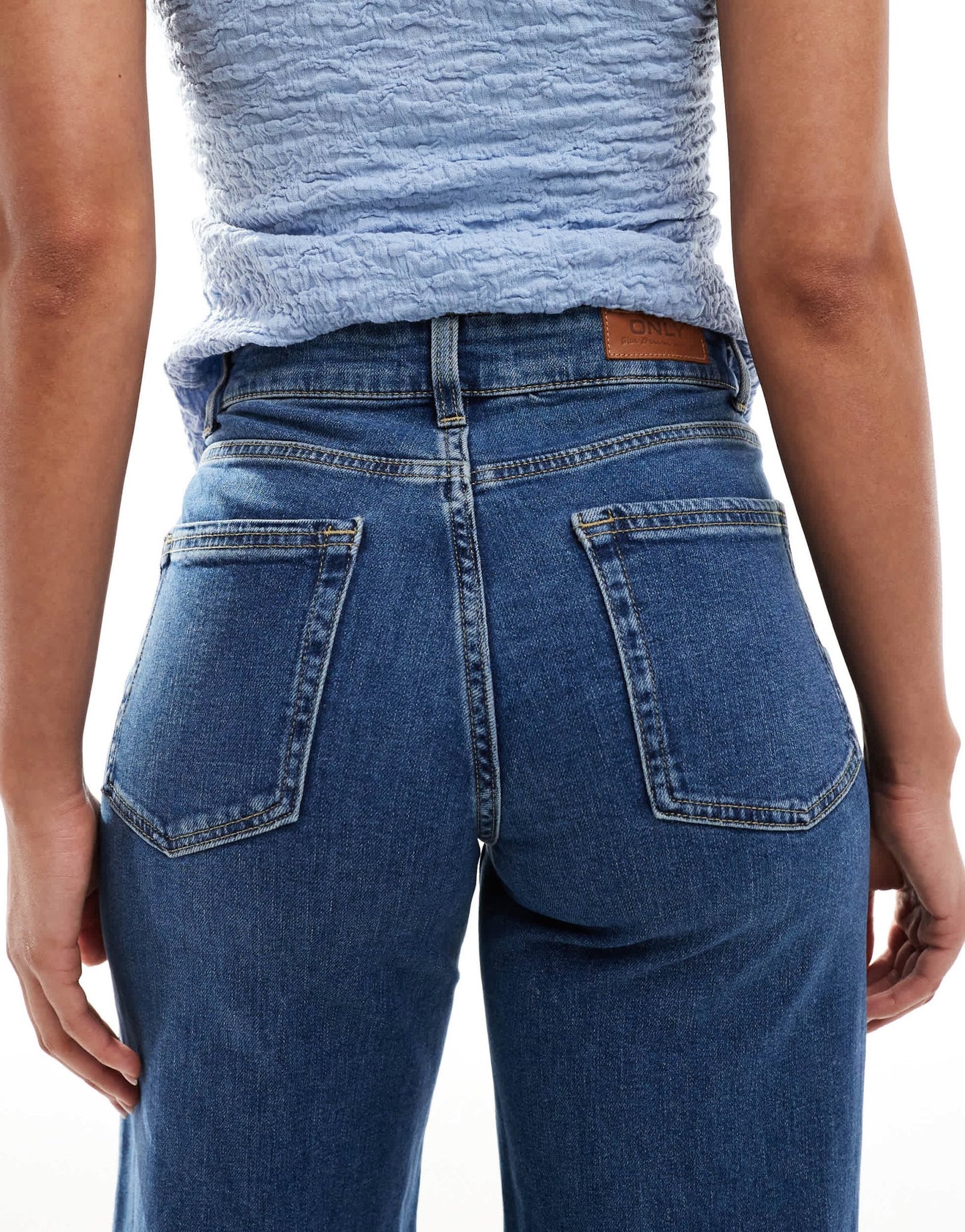 ONLY California mid waist super wide leg jeans in dark blue denim - ASOS Sample Sale