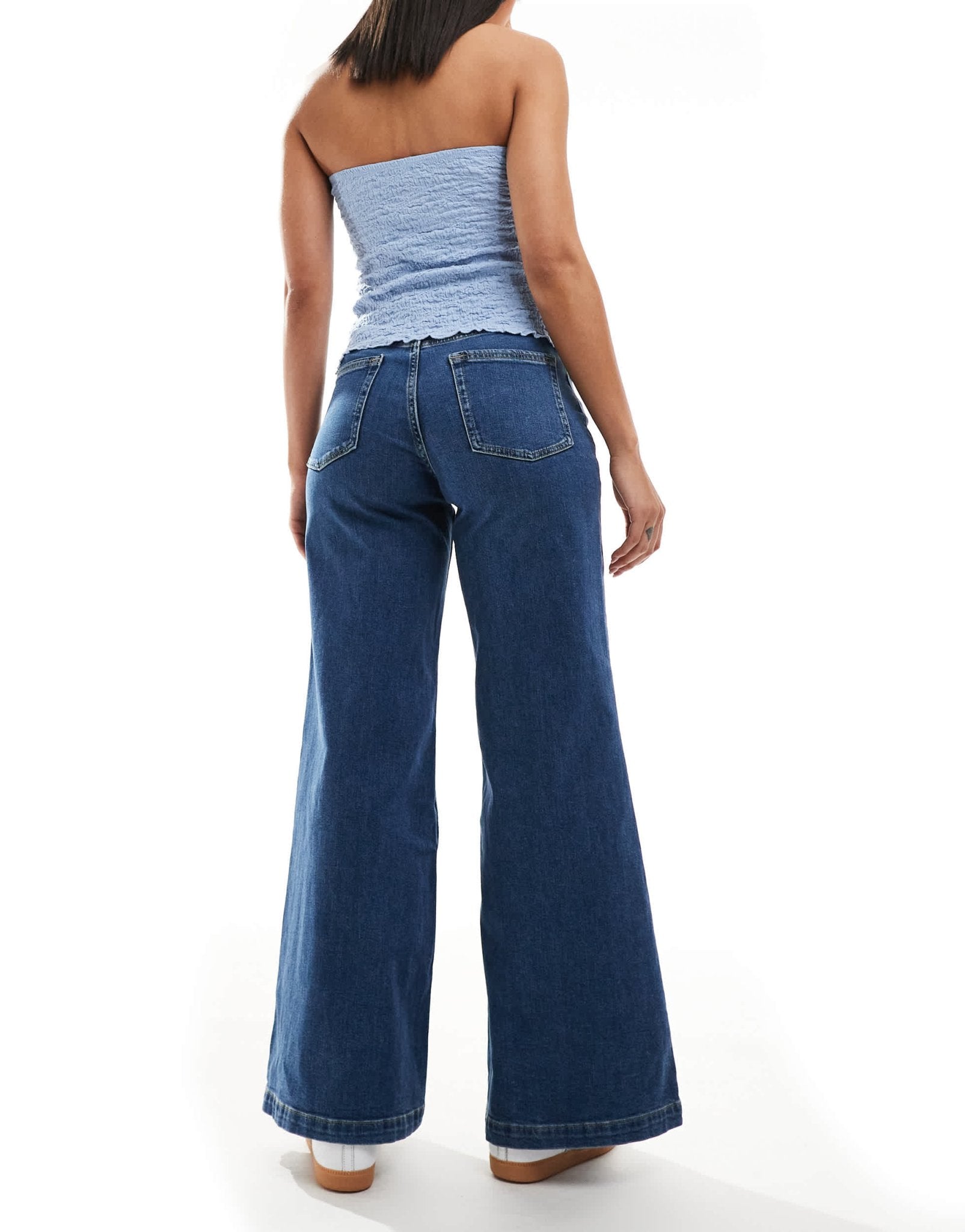 ONLY California mid waist super wide leg jeans in dark blue denim - ASOS Sample Sale