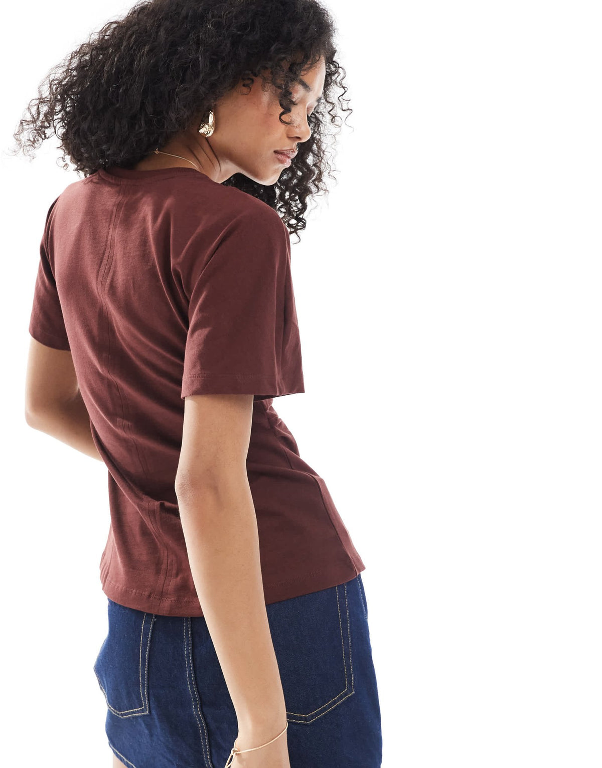 ONLY cinch waist t-shirt in burgundy - ASOS Sample Sale