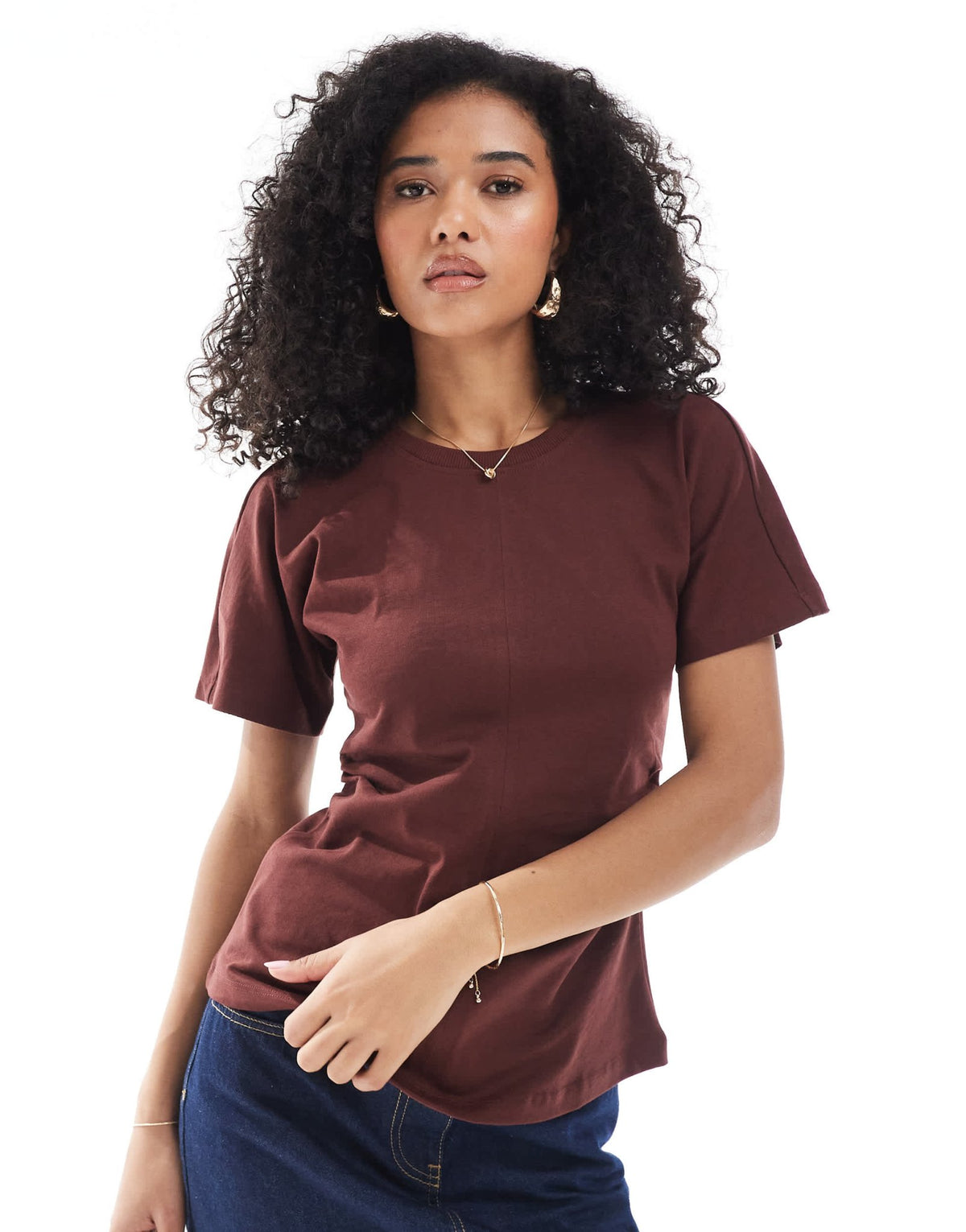 ONLY cinch waist t-shirt in burgundy - ASOS Sample Sale