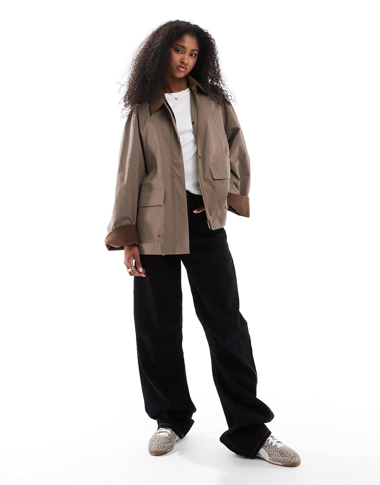 ONLY contrast detail barn jacket in brown - ASOS Sample Sale