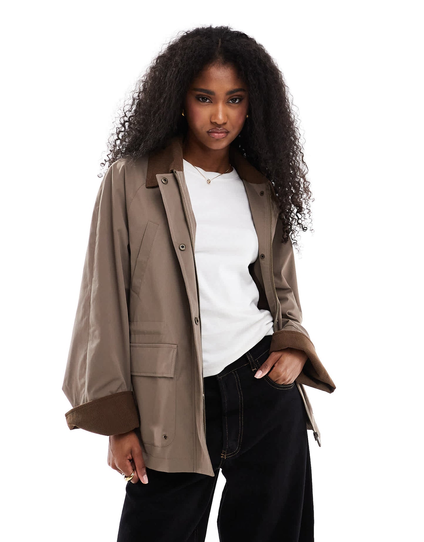 ONLY contrast detail barn jacket in brown - ASOS Sample Sale