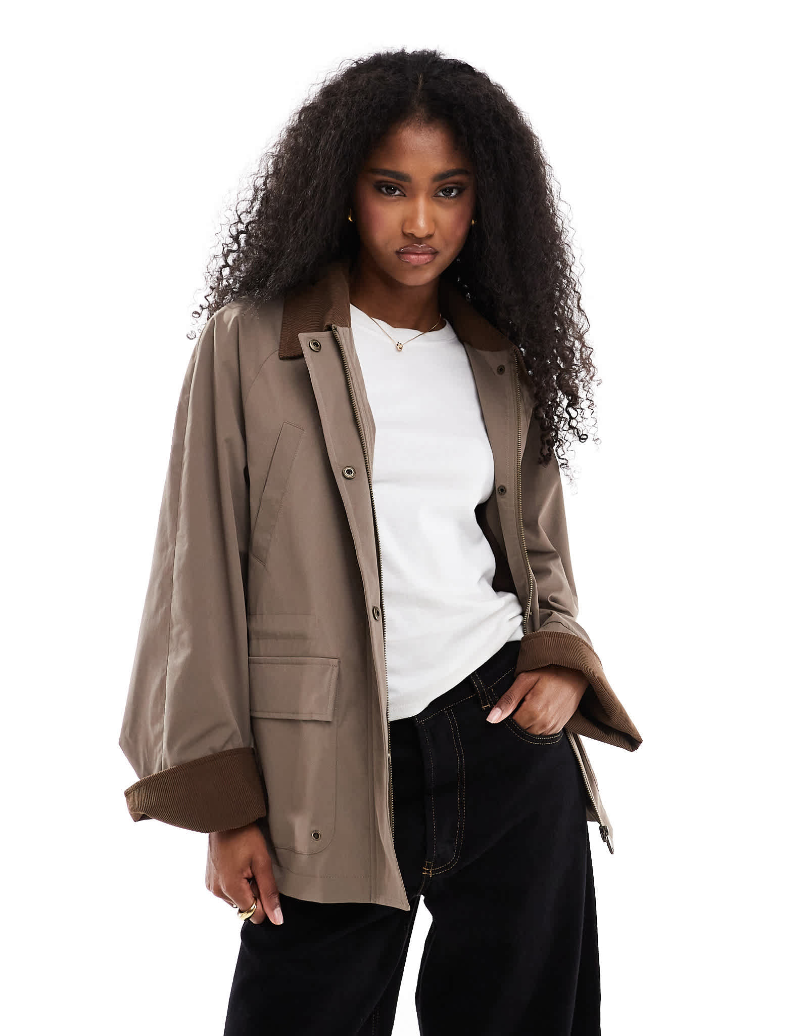 ONLY contrast detail barn jacket in brown - ASOS Sample Sale