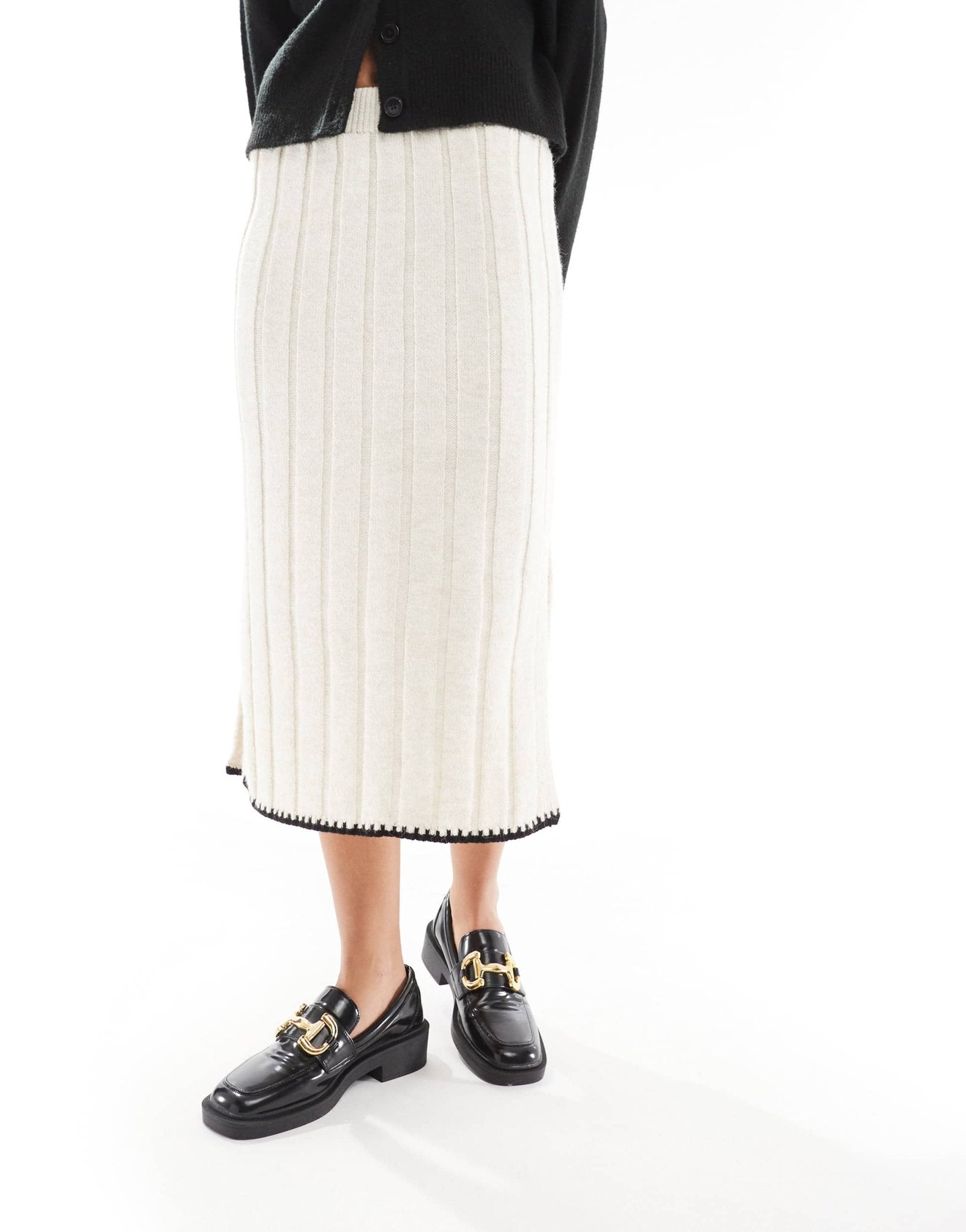 ONLY contrast trim knitted midi skirt in stone - ASOS Sample Sale