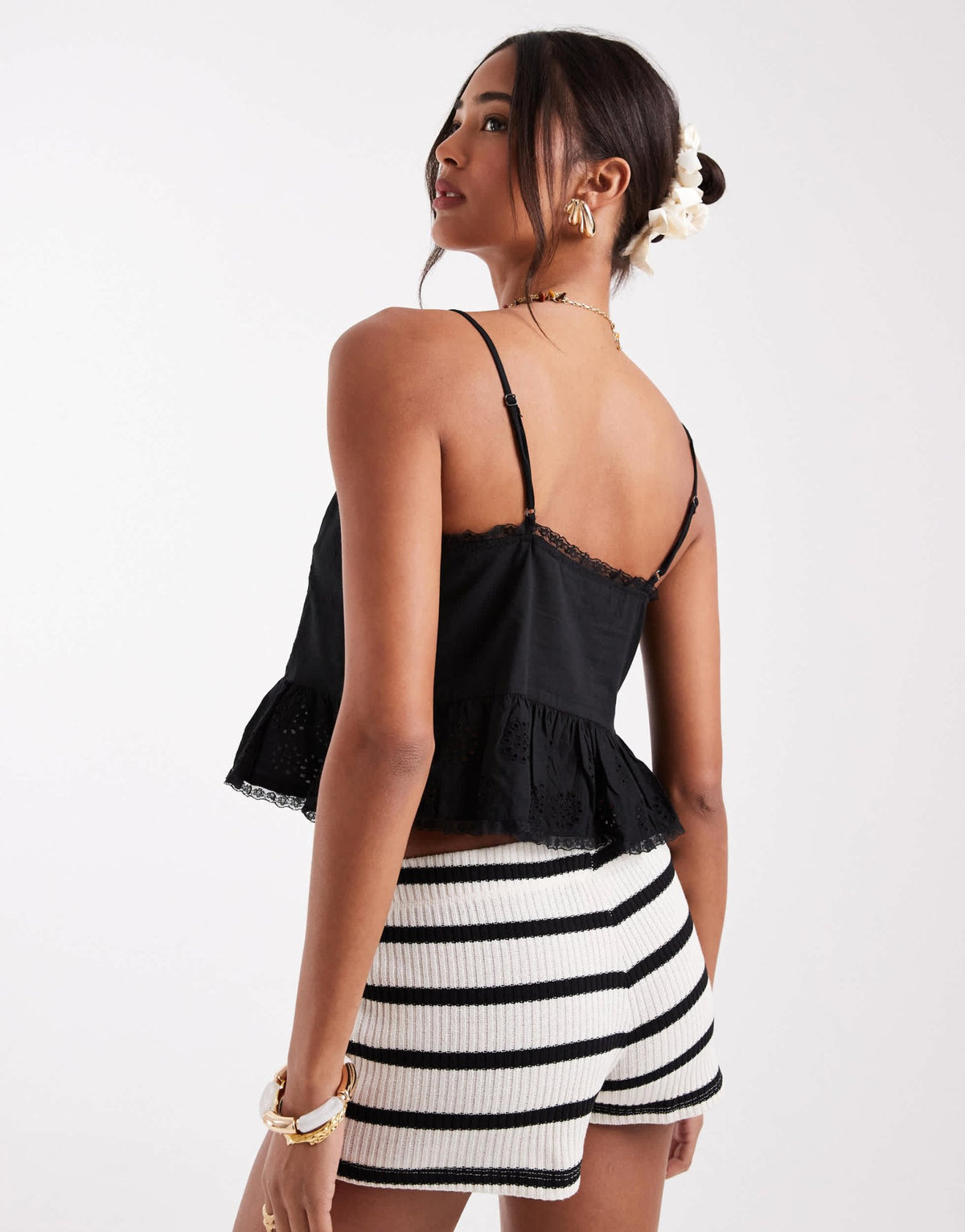 ONLY cropped embroidery cami in black - ASOS Sample Sale