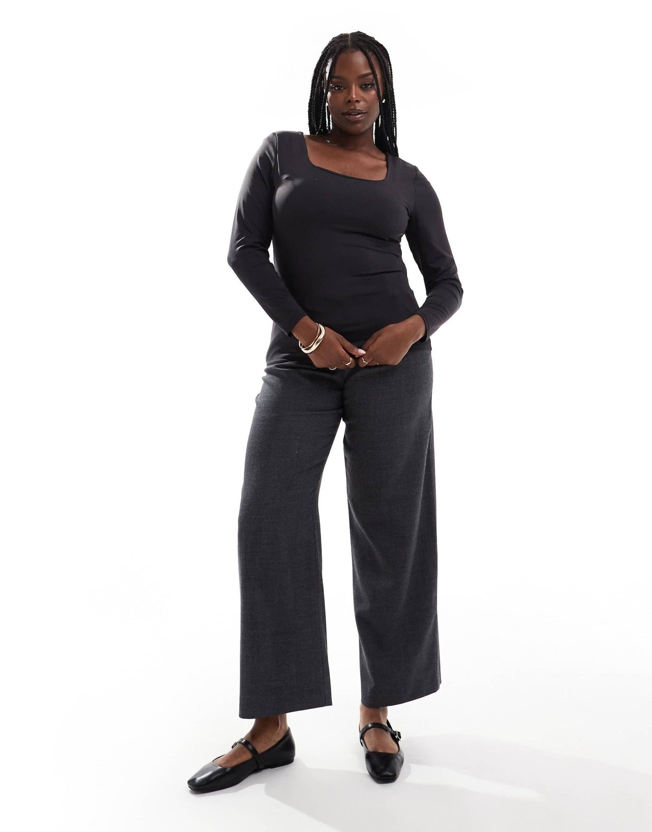ONLY Curve 2 way long sleeve square neck top in black - ASOS Sample Sale