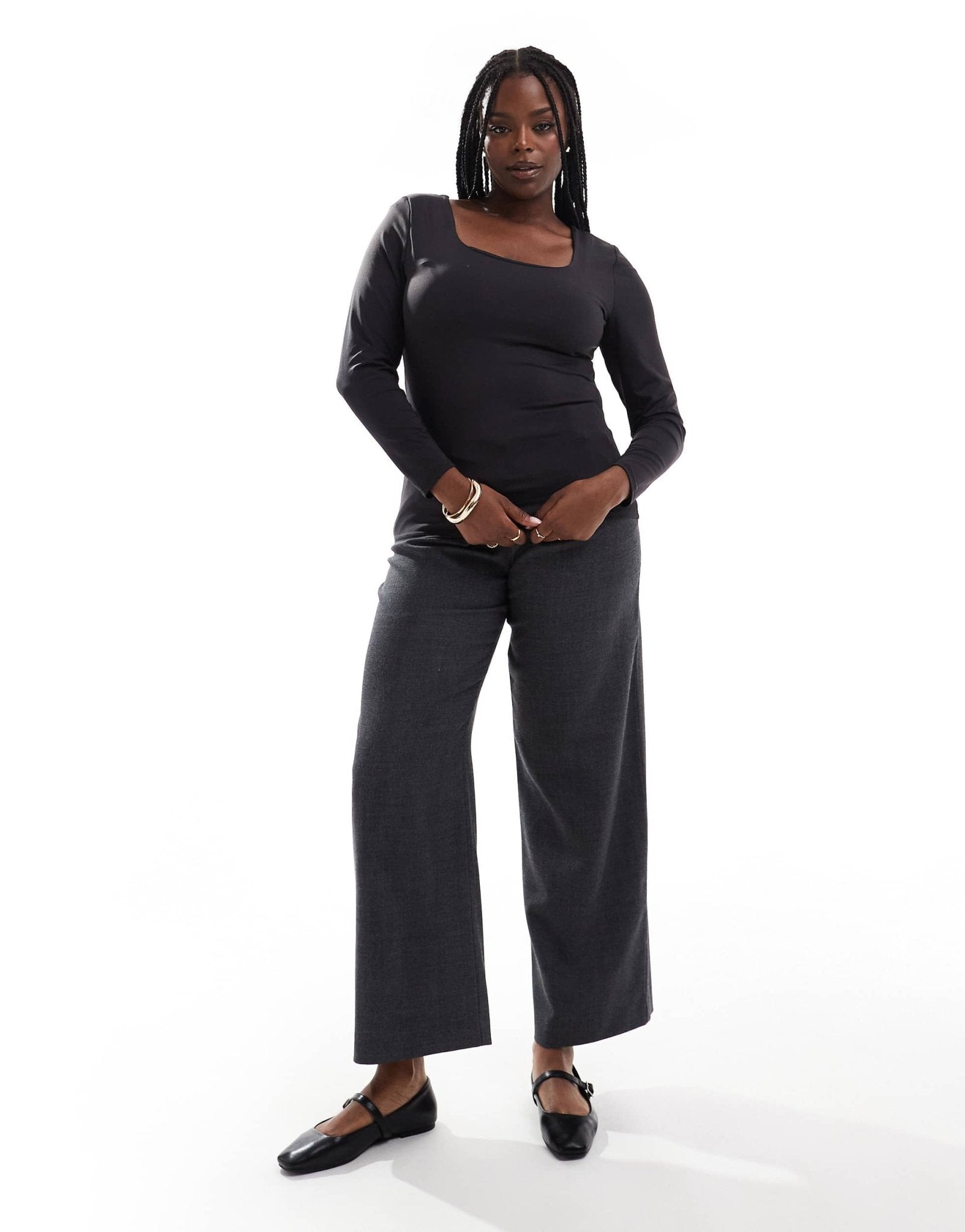 ONLY Curve 2 way long sleeve square neck top in black - ASOS Sample Sale