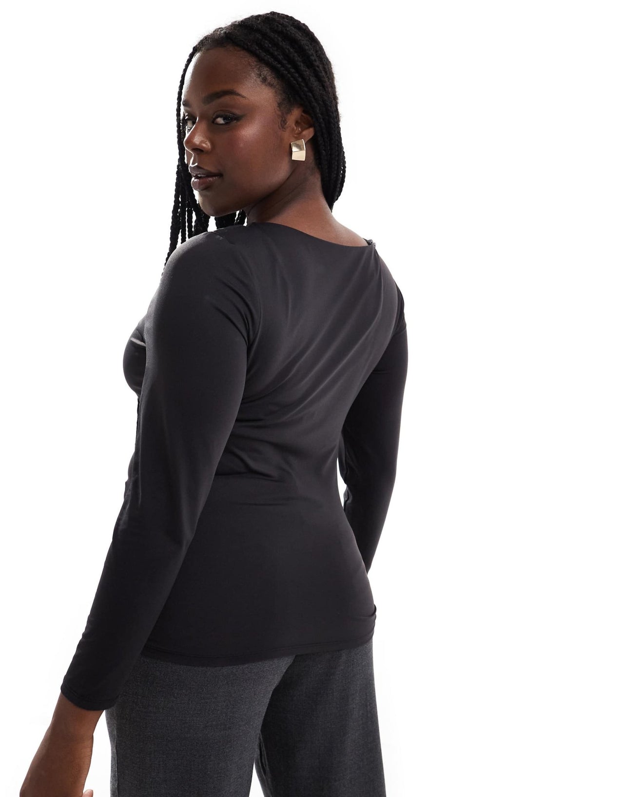 ONLY Curve 2 way long sleeve square neck top in black - ASOS Sample Sale