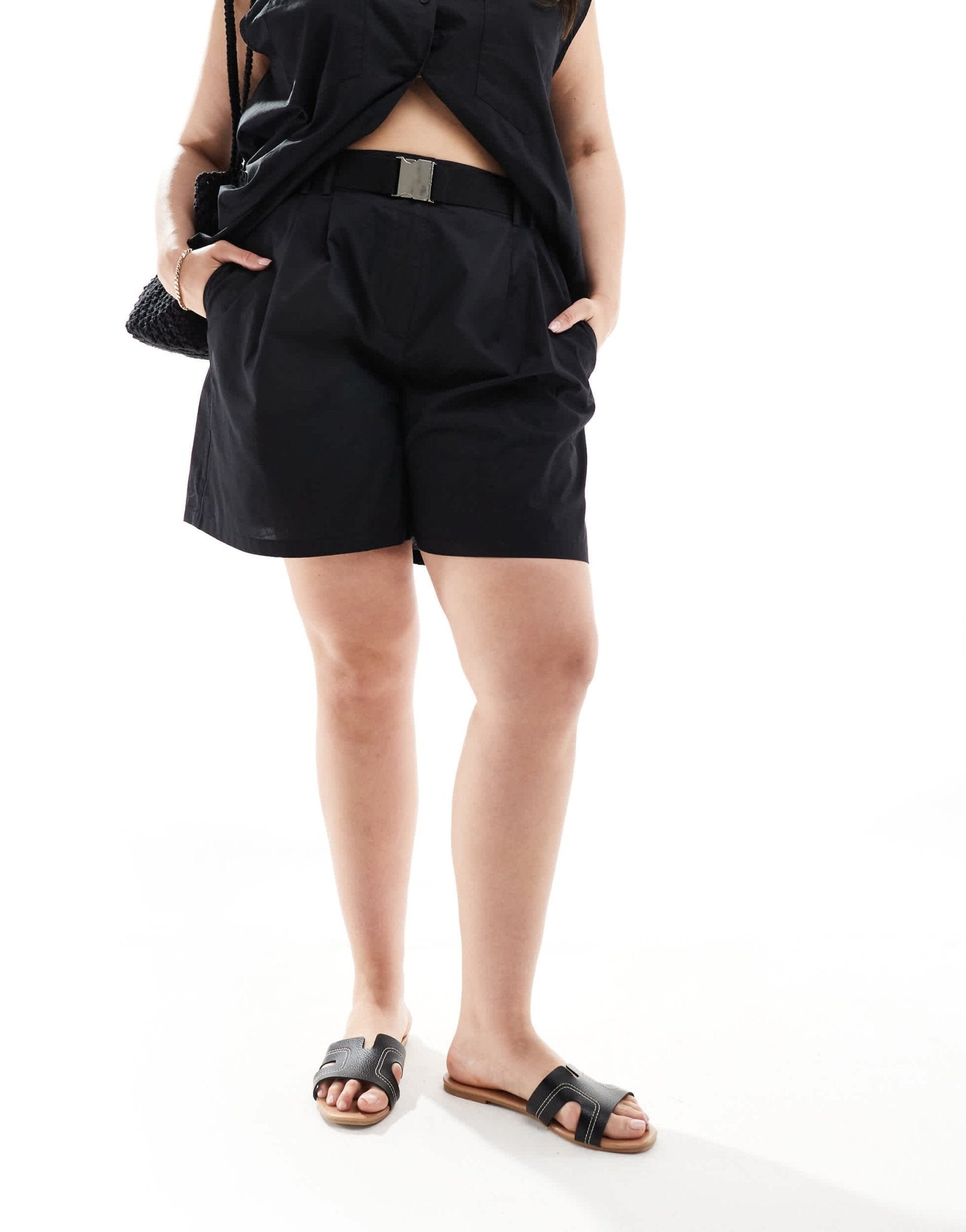 ONLY Curve belted high waist short co - ord in black - ASOS Sample Sale