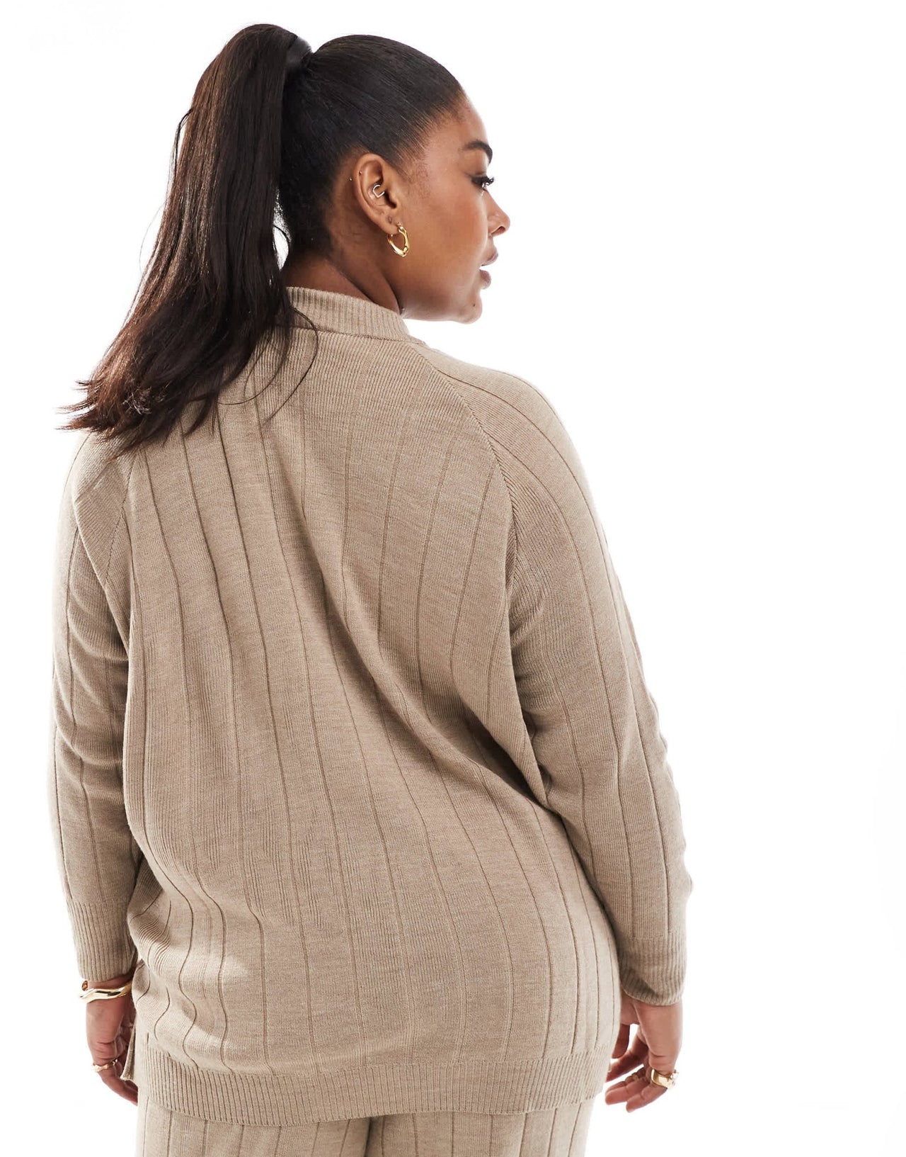ONLY Curve high neck knitted lightweight knitted jumper co - ord in sand - ASOS Sample Sale