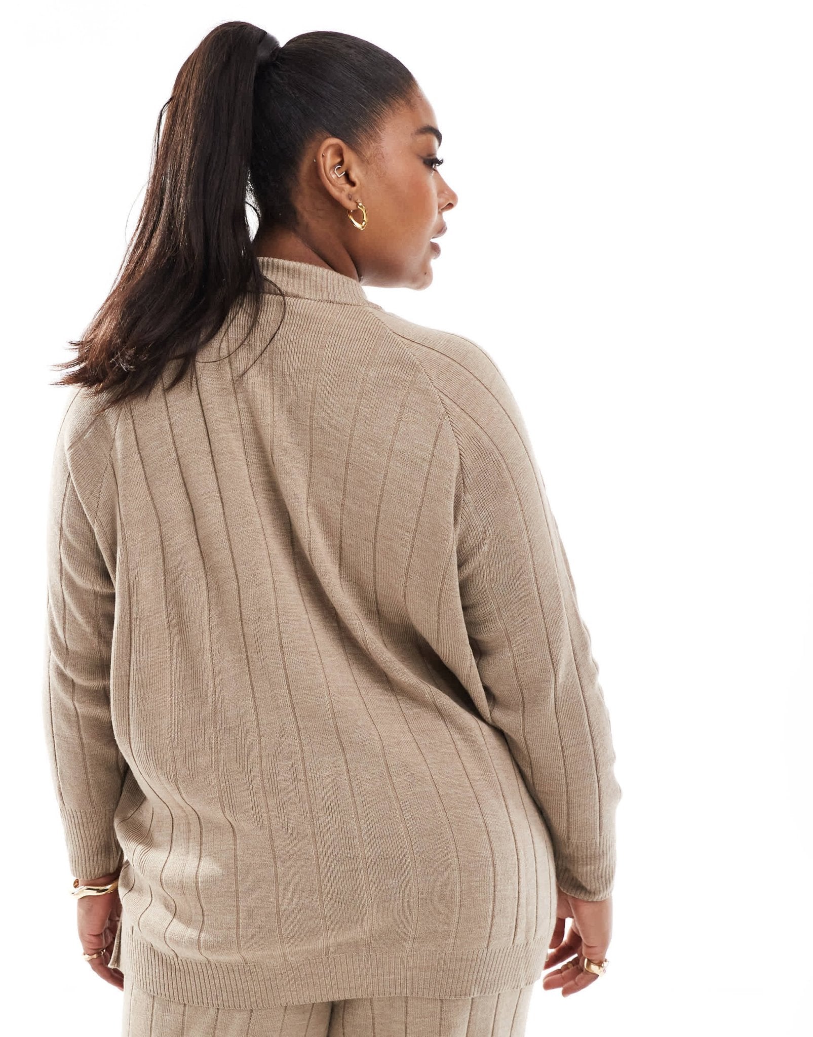 ONLY Curve high neck knitted lightweight knitted jumper co - ord in sand - ASOS Sample Sale