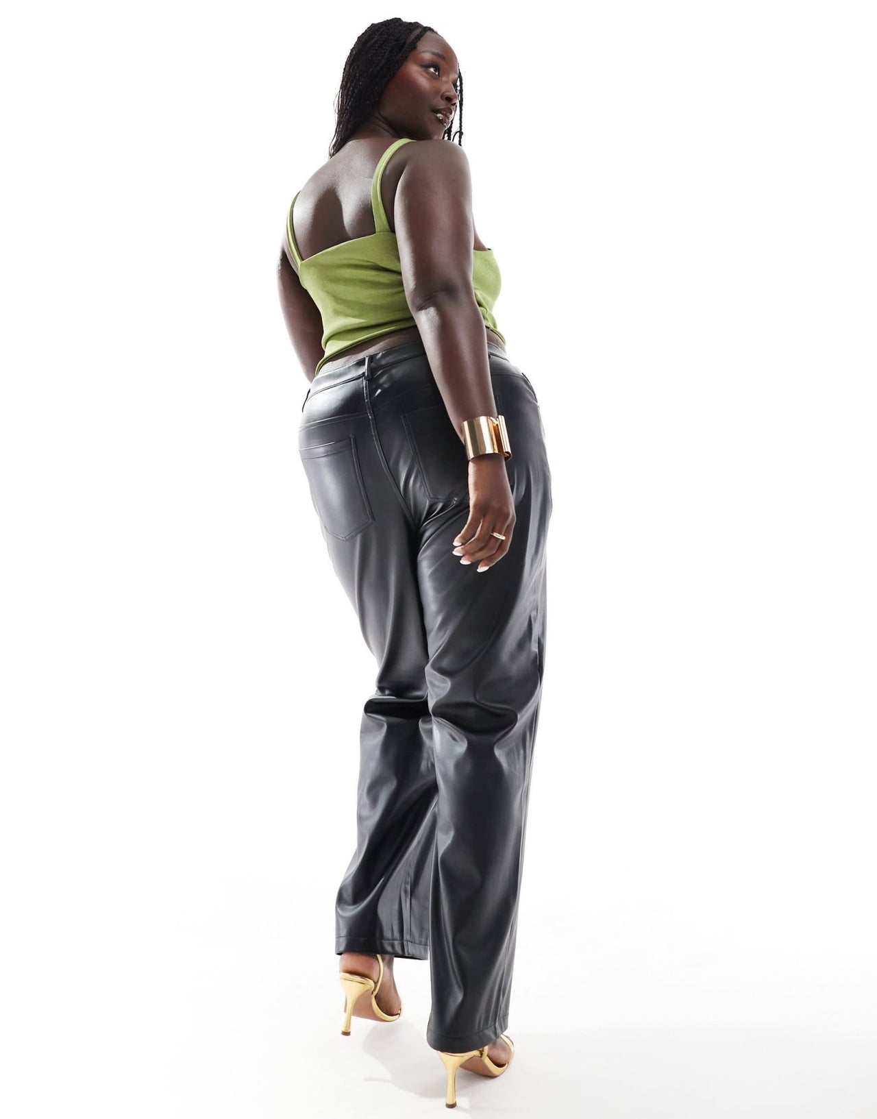 ONLY Curve high waist faux leather straight trousers in black - ASOS Sample Sale