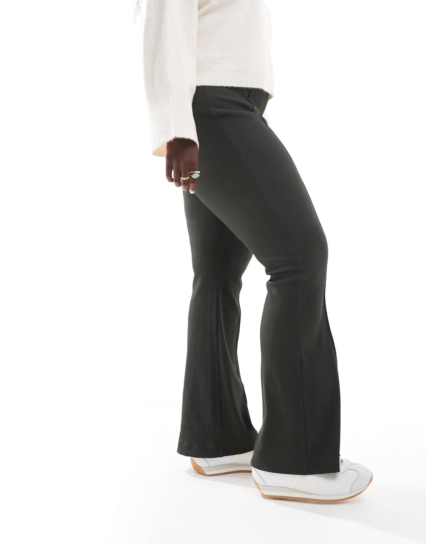 ONLY Curve high waist ribbed flared trousers in peat - ASOS Sample Sale