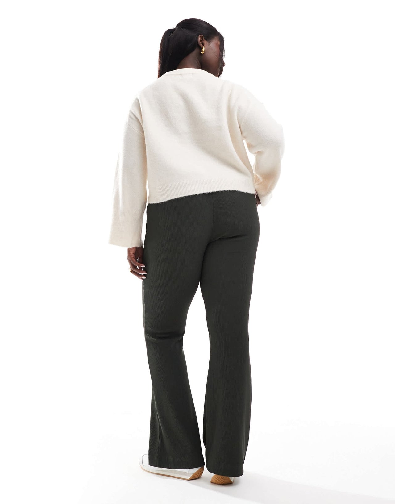 ONLY Curve high waist ribbed flared trousers in peat - ASOS Sample Sale