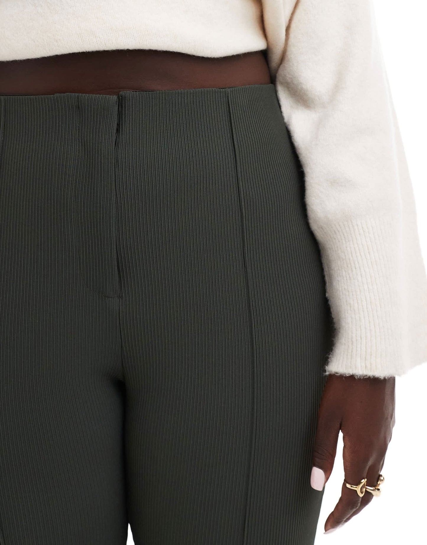 ONLY Curve high waist ribbed flared trousers in peat - ASOS Sample Sale