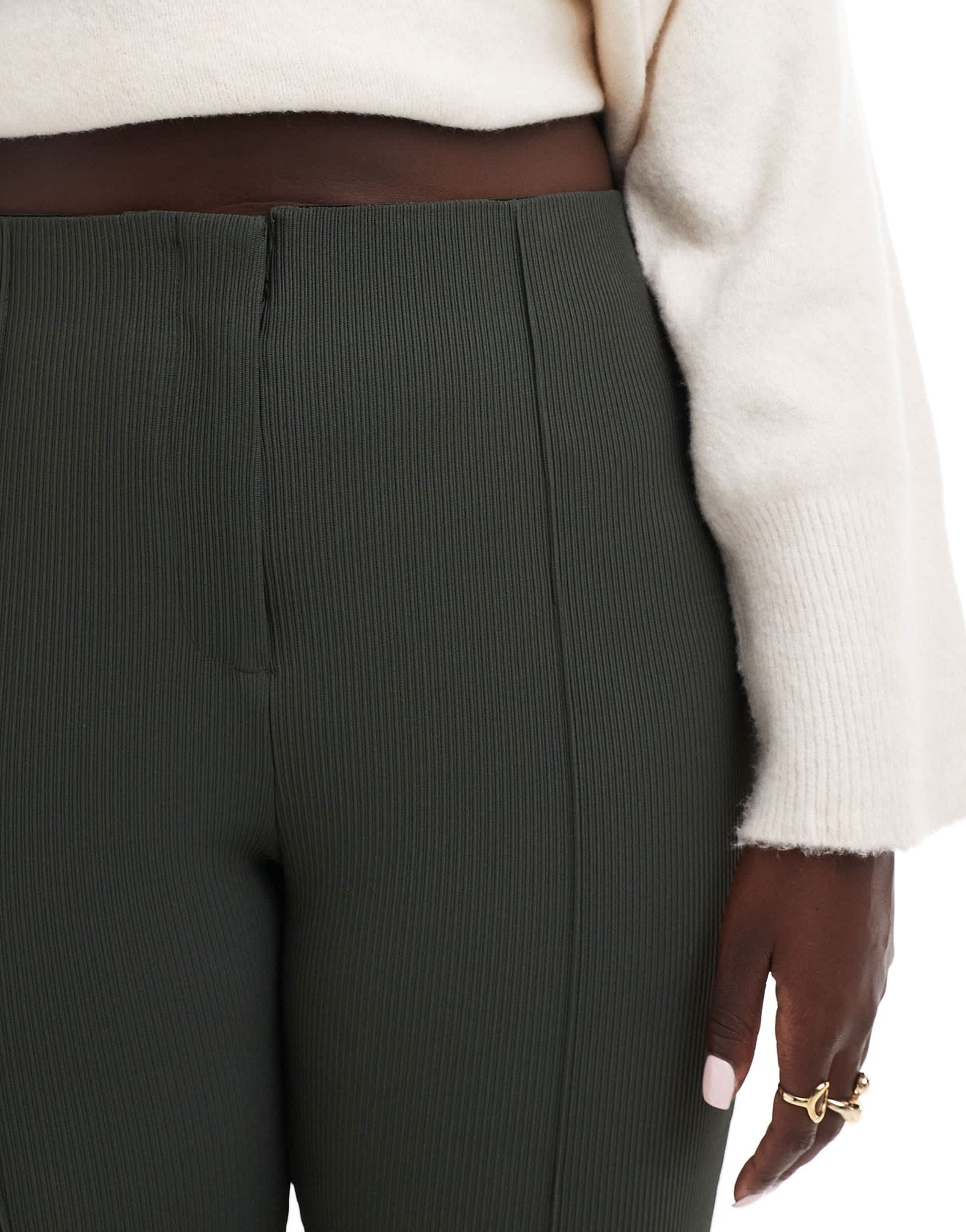 ONLY Curve high waist ribbed flared trousers in peat - ASOS Sample Sale