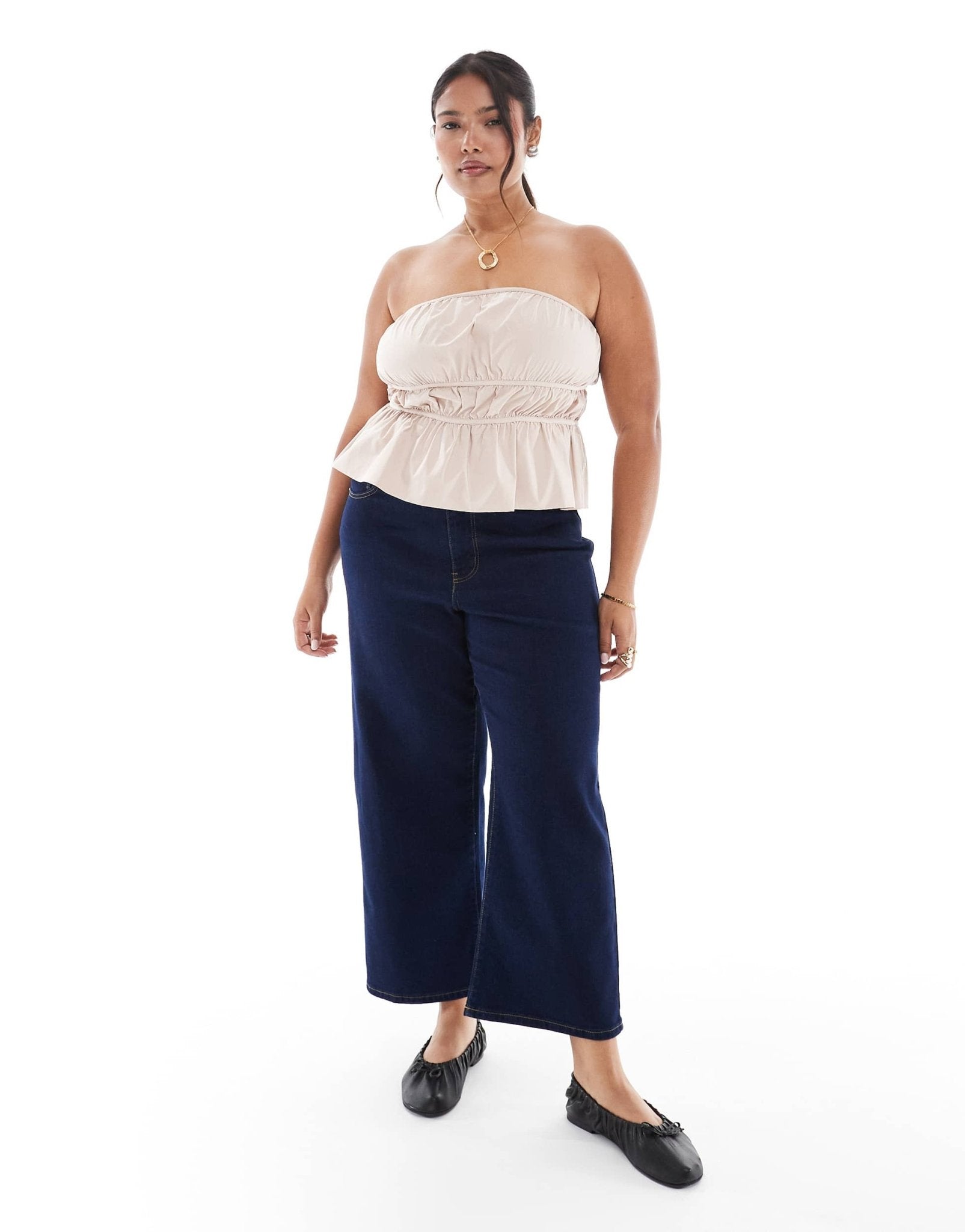 ONLY Curve high waisted wide leg jeans in dark blue wash - ASOS Sample Sale