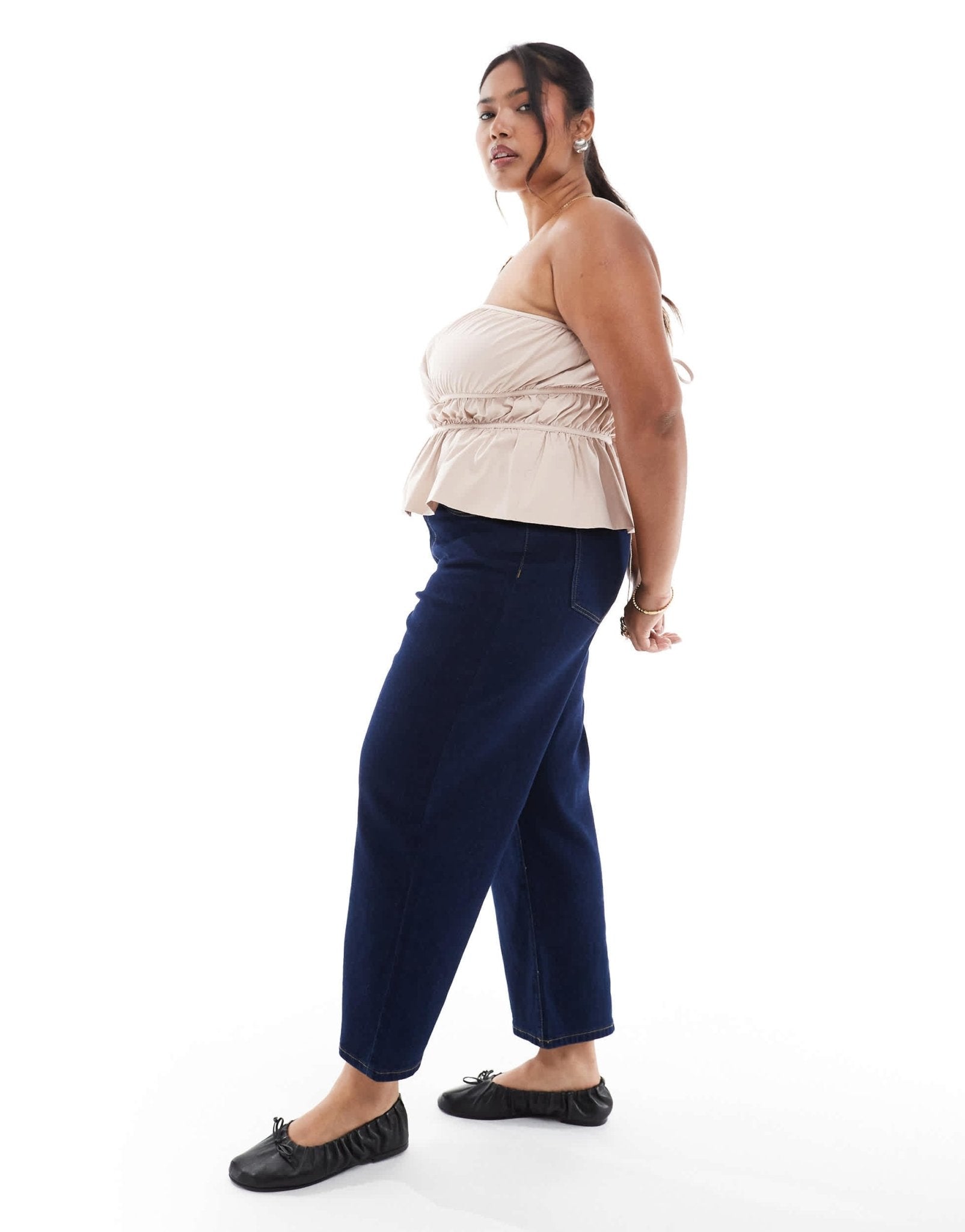 ONLY Curve high waisted wide leg jeans in dark blue wash - ASOS Sample Sale