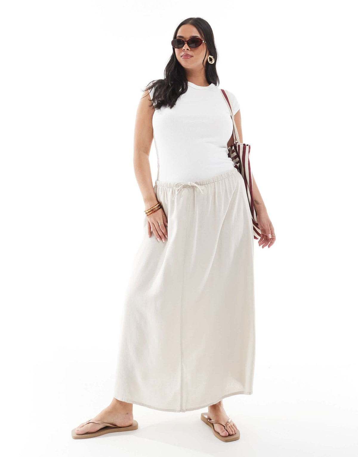 ONLY Curve linen mix high waist maxi skirt in stone - ASOS Sample Sale