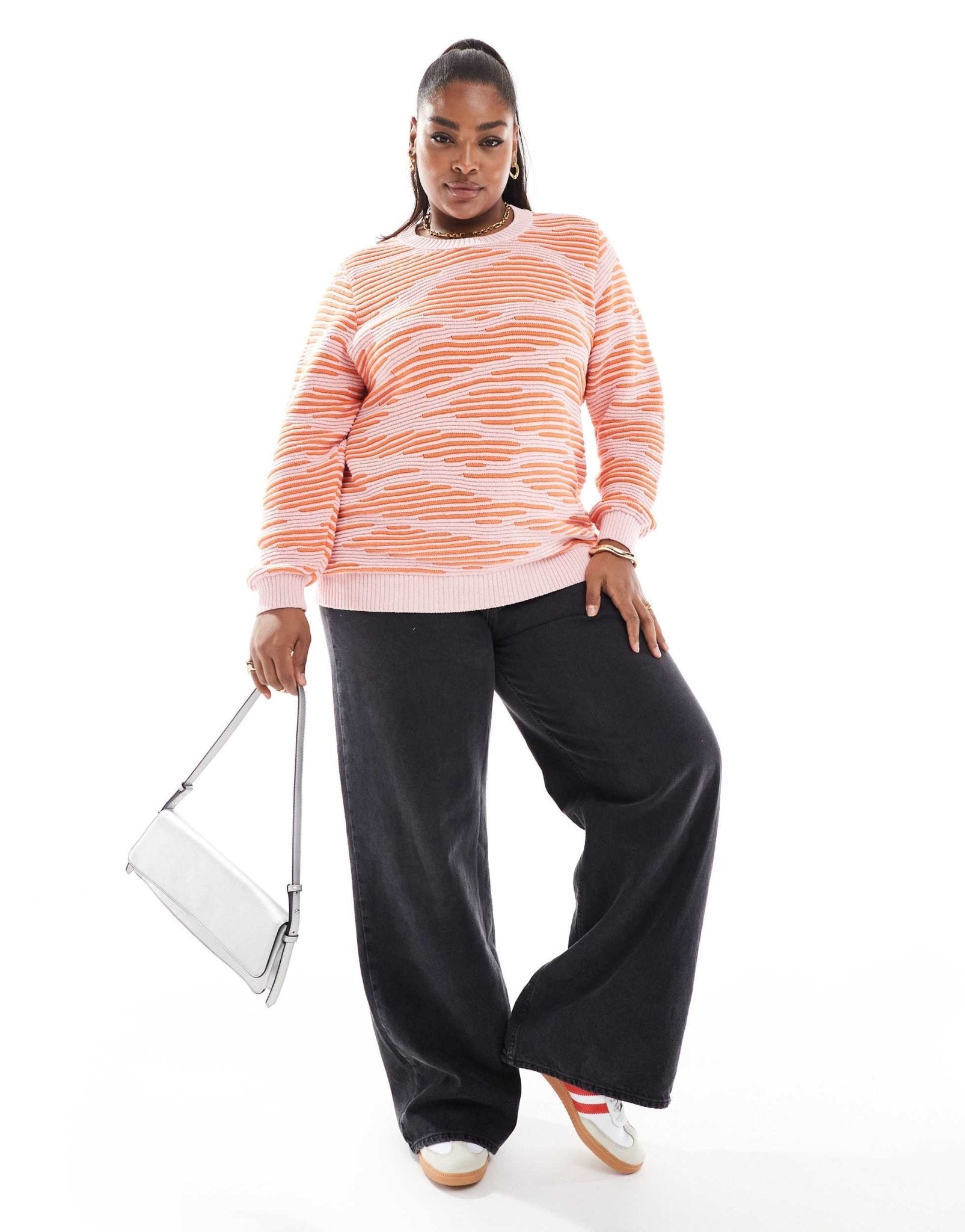ONLY Curve textured jumper in pink and orange print - ASOS Sample Sale