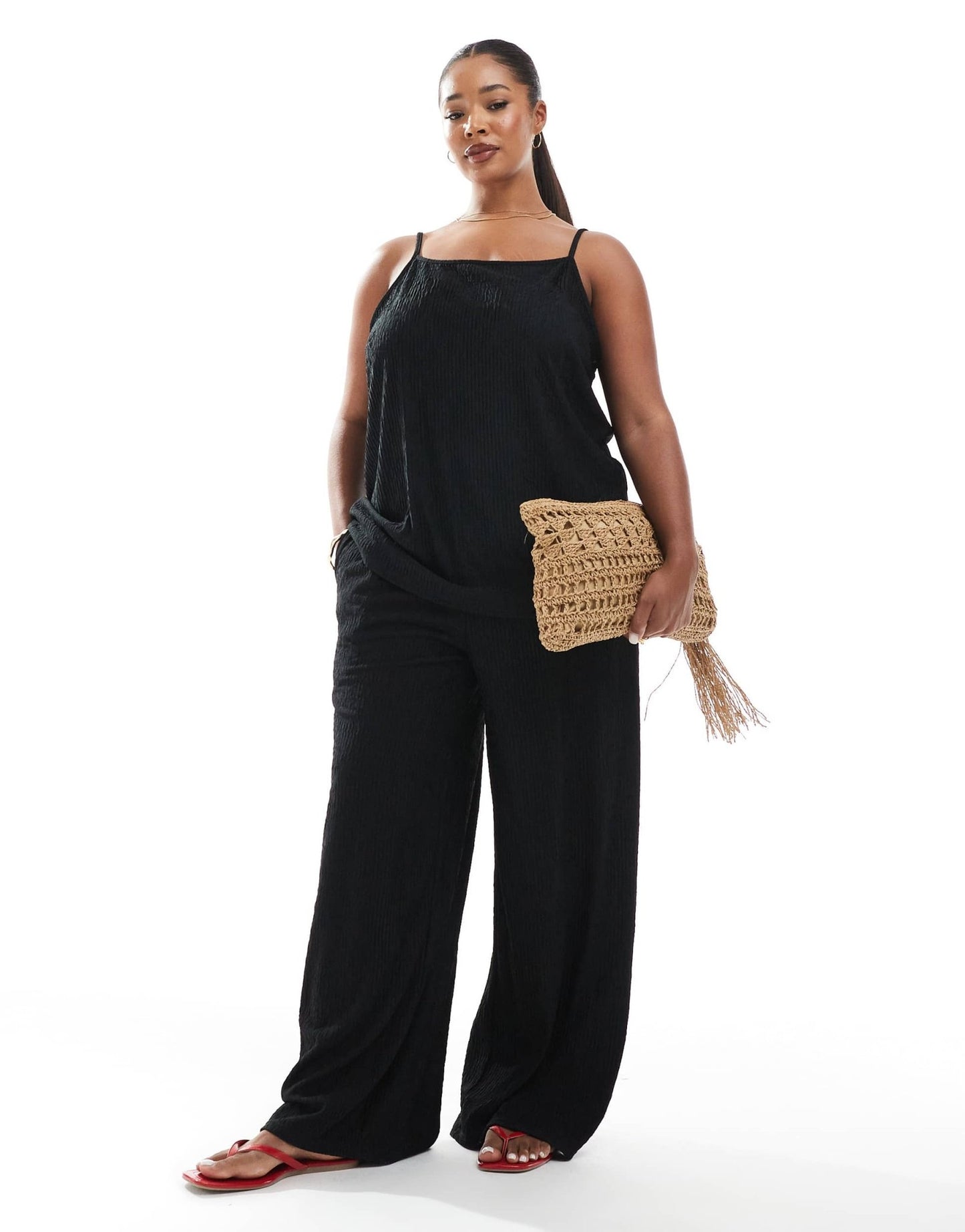 ONLY Curve textured top co-ord in black - ASOS Sample Sale