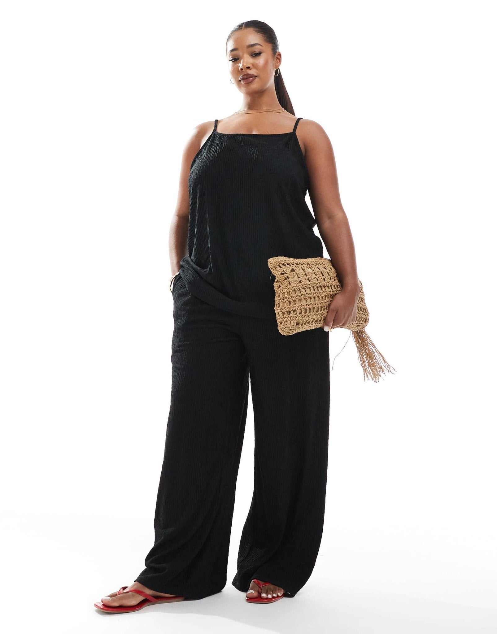 ONLY Curve textured top co-ord in black - ASOS Sample Sale