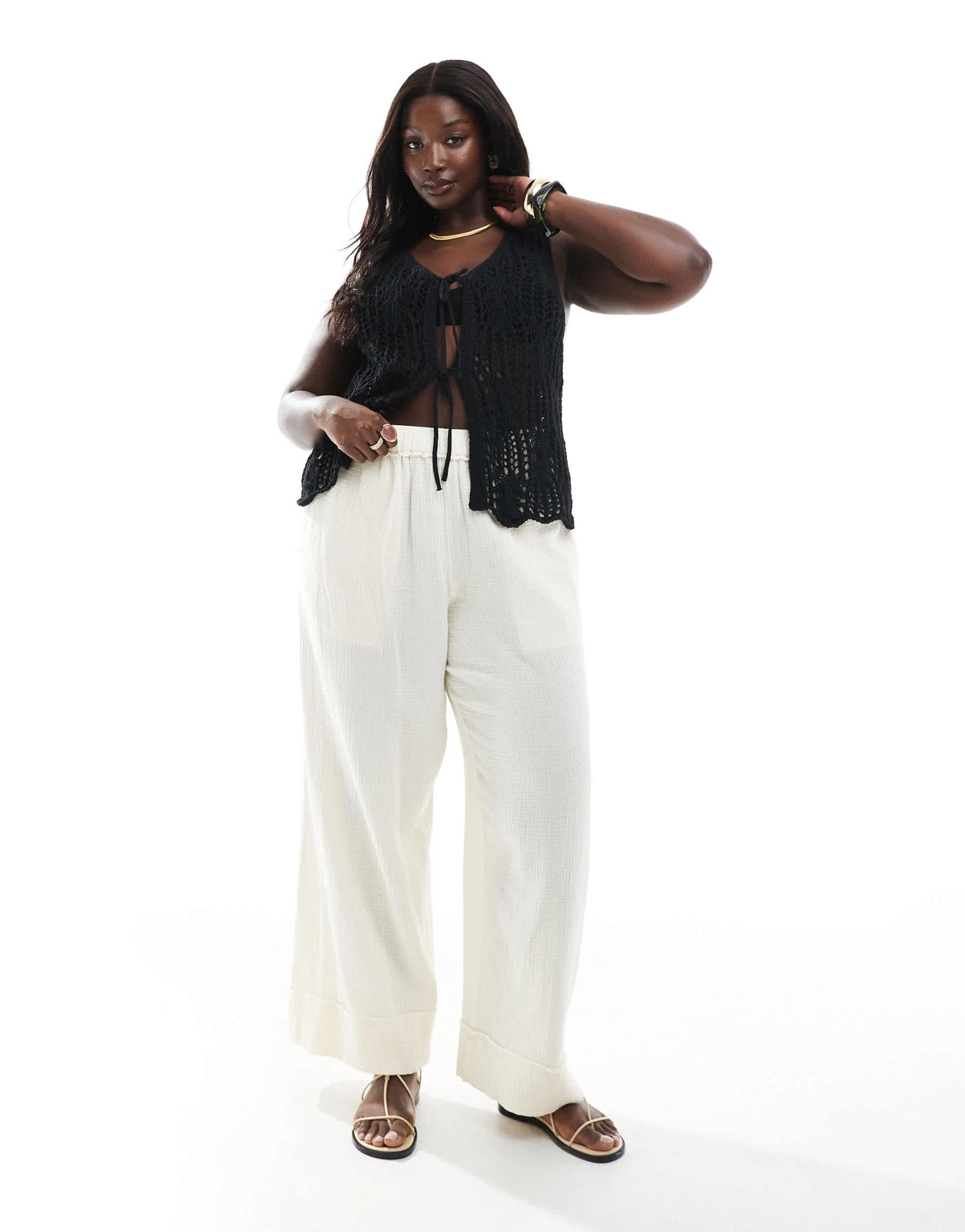 ONLY Curve tie front crochet vest in black - ASOS Sample Sale