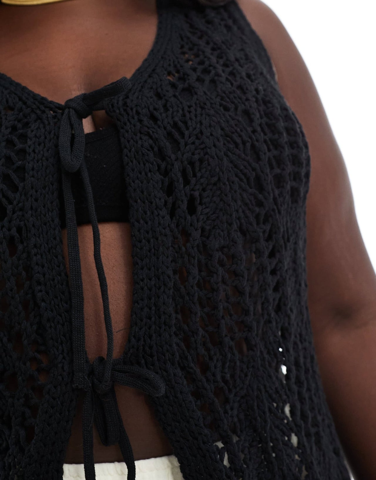 ONLY Curve tie front crochet vest in black - ASOS Sample Sale
