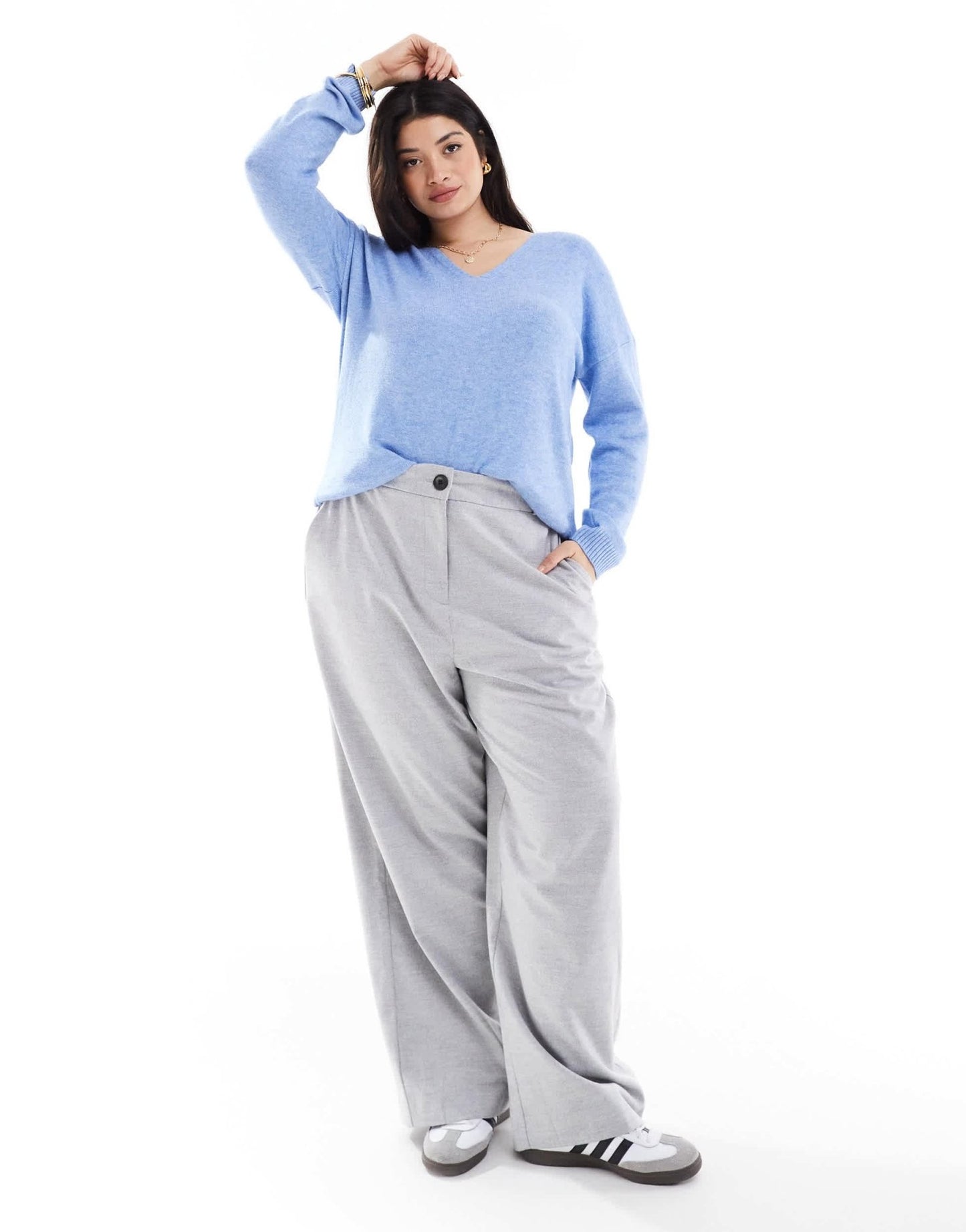 ONLY Curve v neck jumper in blue - ASOS Sample Sale