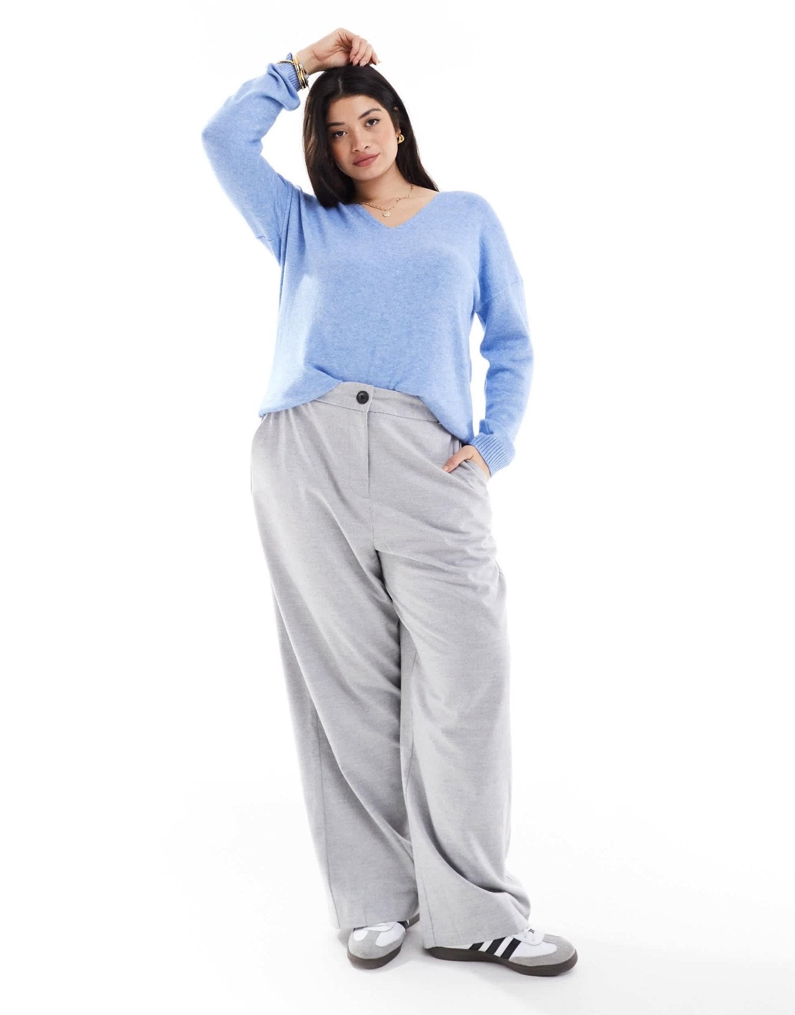 ONLY Curve v neck jumper in blue - ASOS Sample Sale