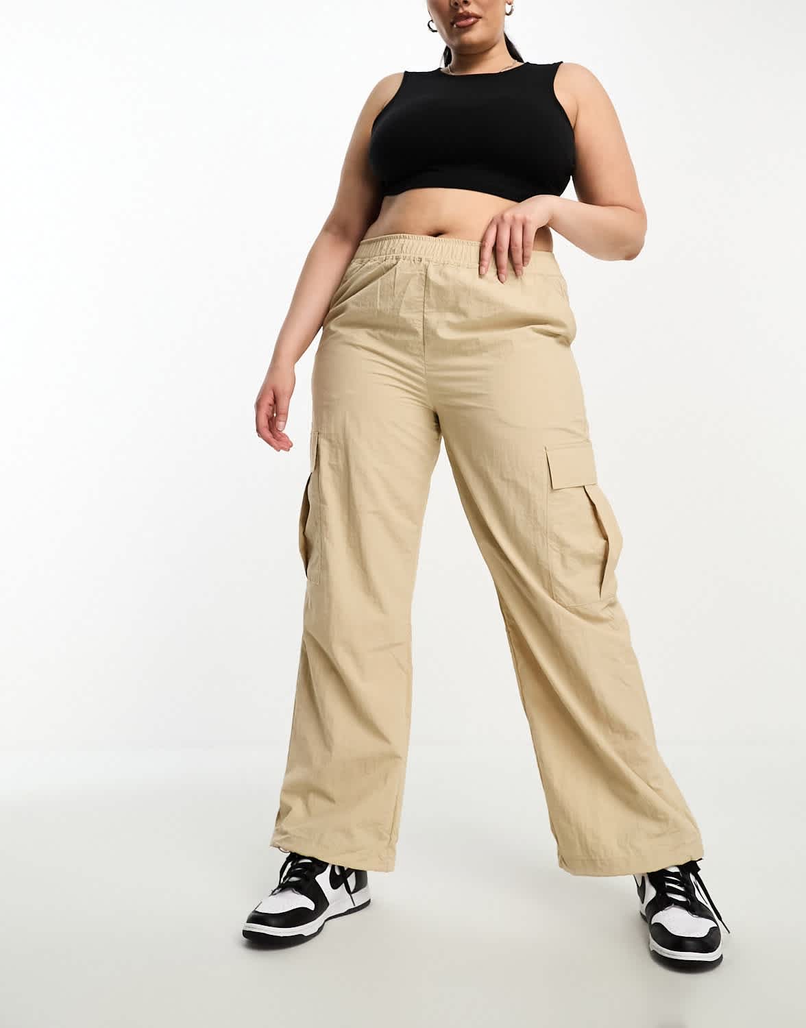 Only Curve wide leg parachute pants in beige - ASOS Sample Sale
