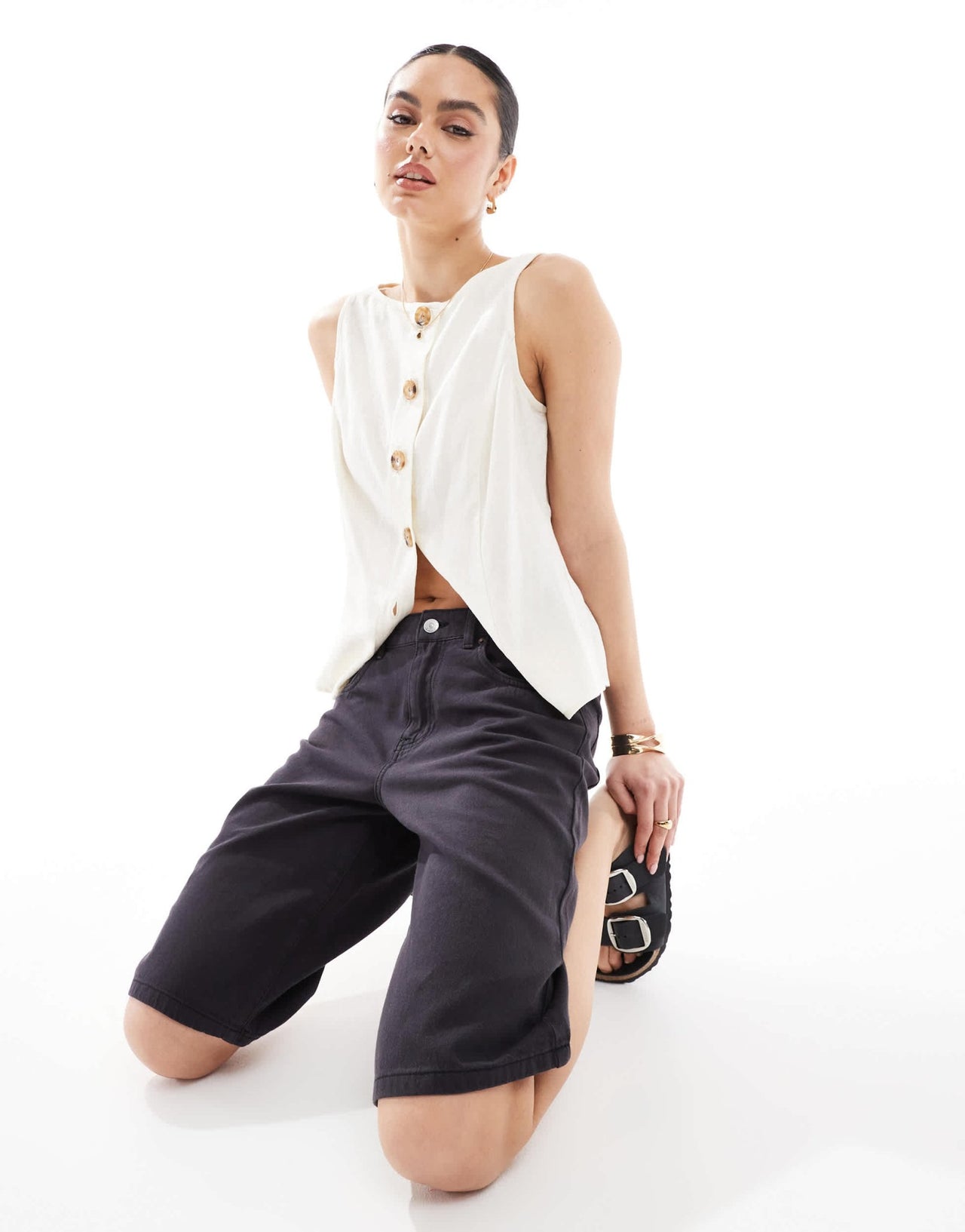 ONLY denim jorts in washed black - ASOS Sample Sale