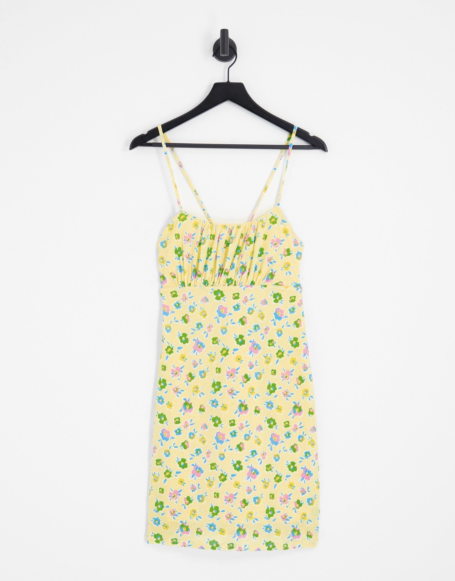 Only exclusive ruched detail mini dress in yellow floral - ASOS Sample Sale