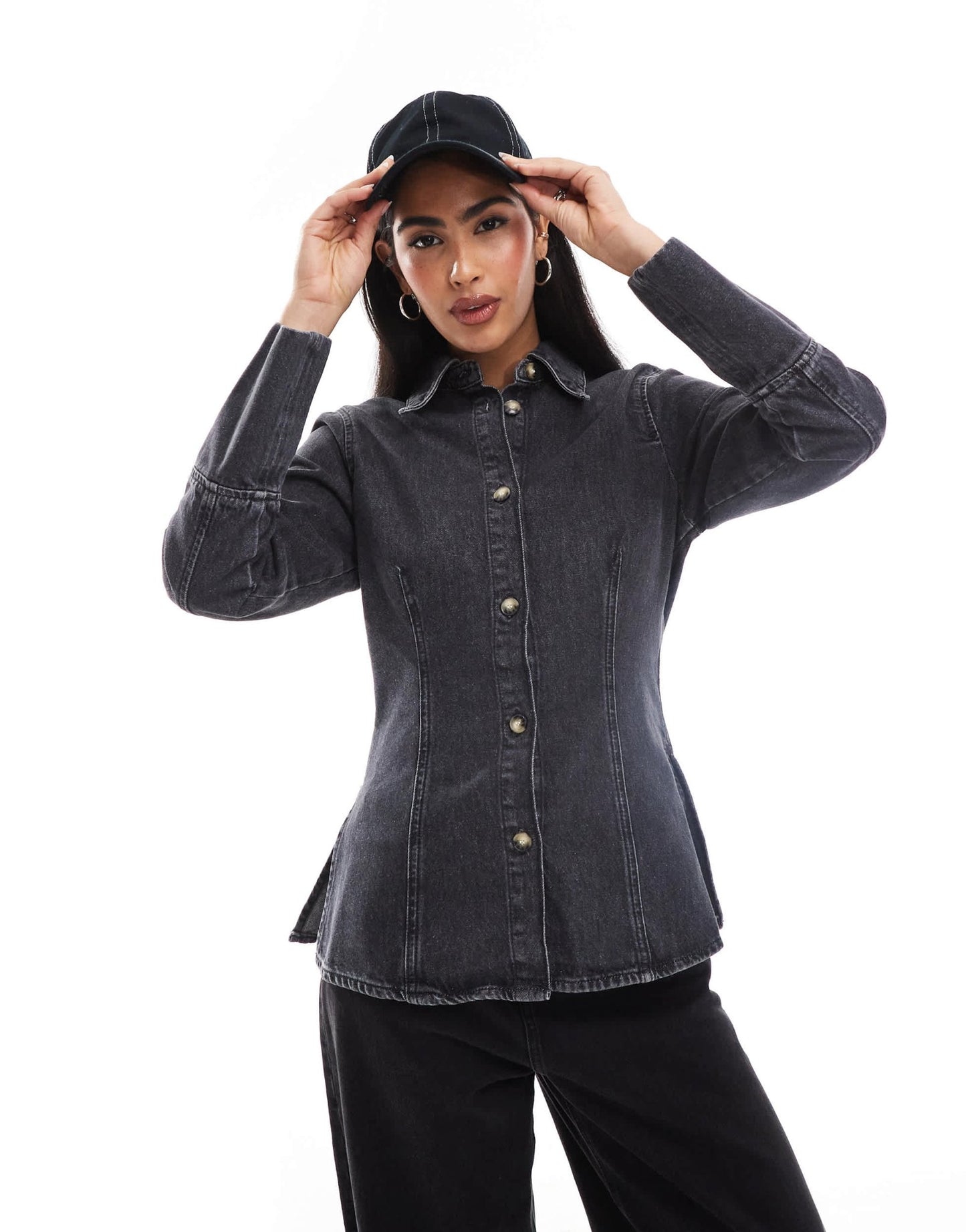 ONLY fitted denim shirt in washed black - ASOS Sample Sale
