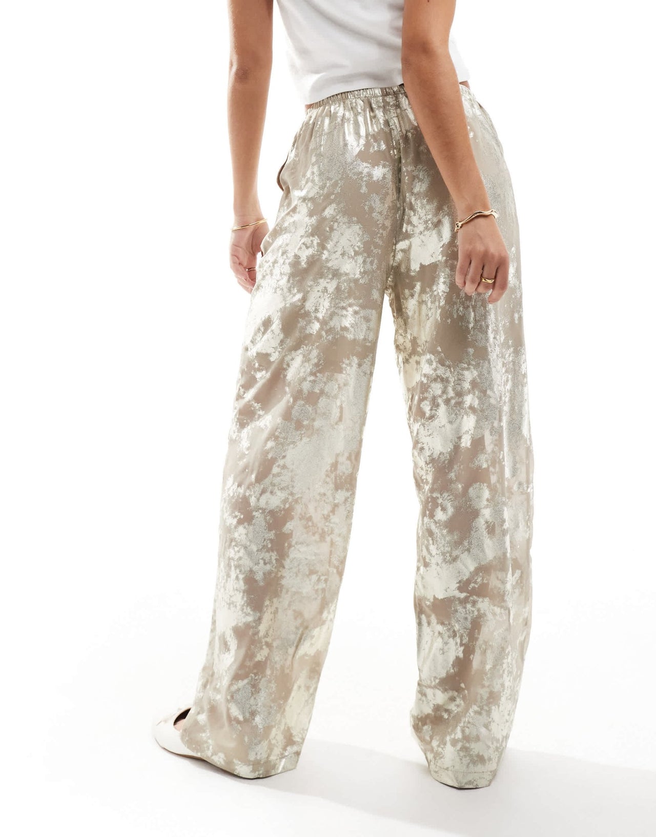 ONLY foil print wide leg trouser in beige - ASOS Sample Sale