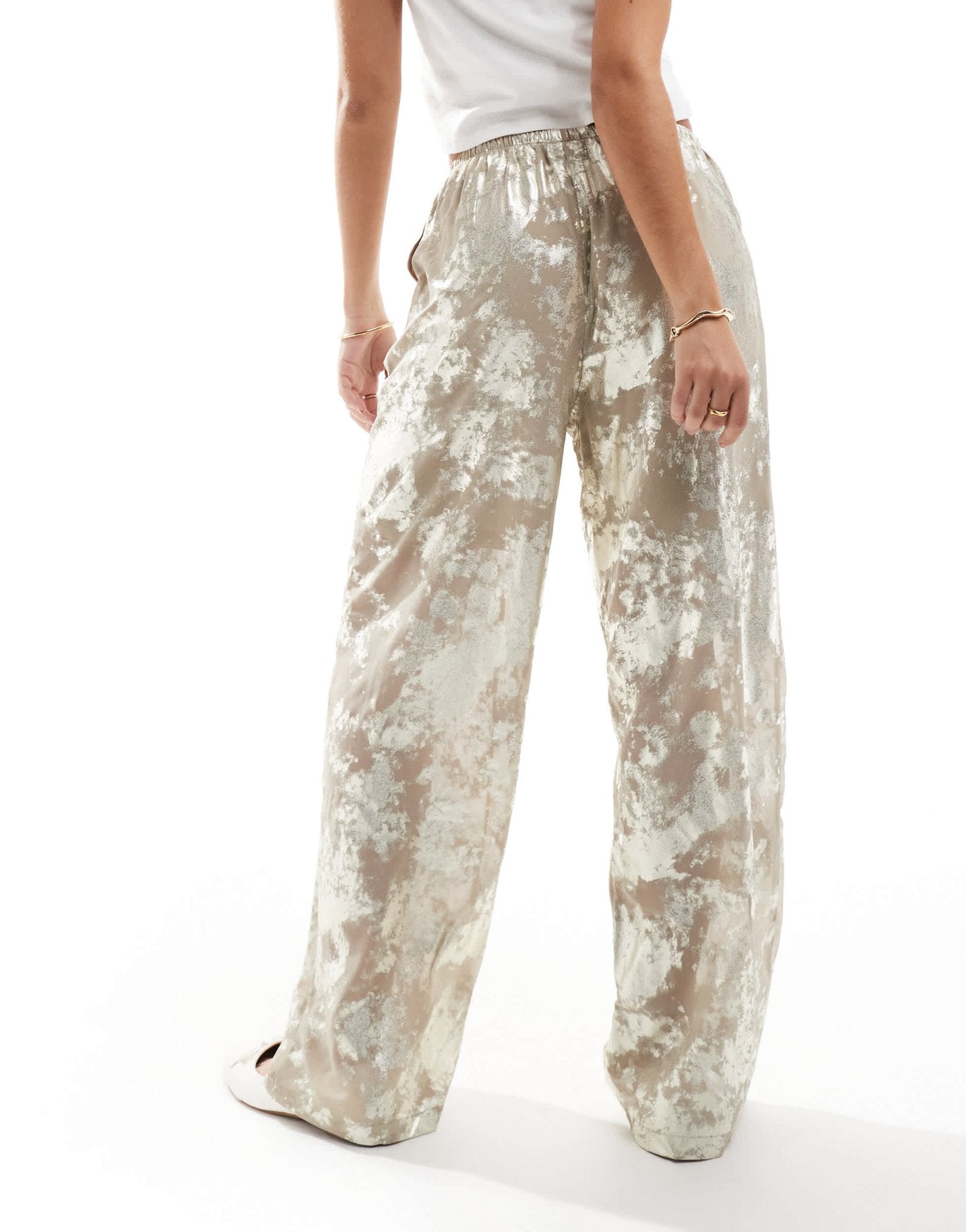 ONLY foil print wide leg trouser in beige - ASOS Sample Sale