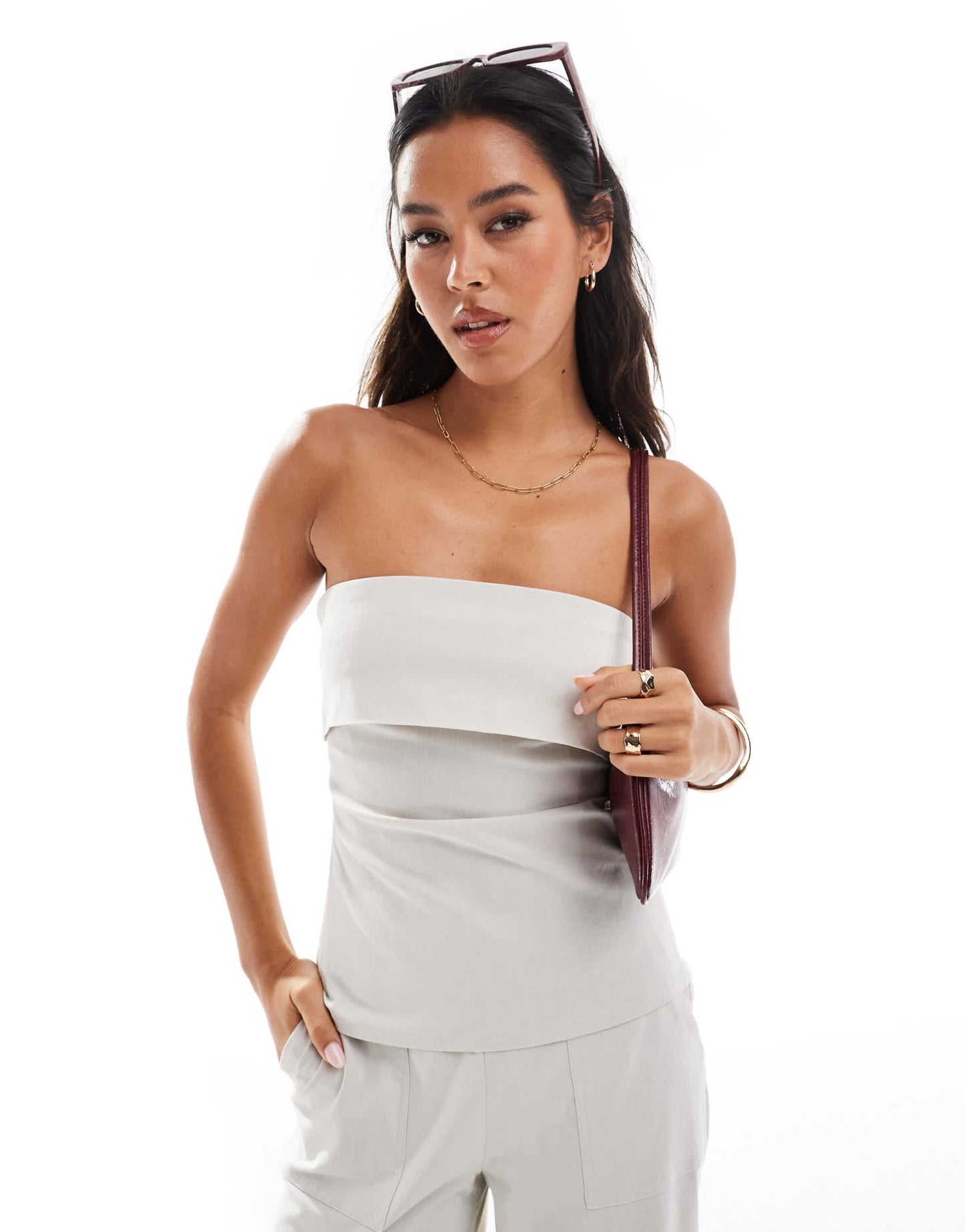 ONLY fold over bandaue co - ord in stone , - ASOS Sample Sale