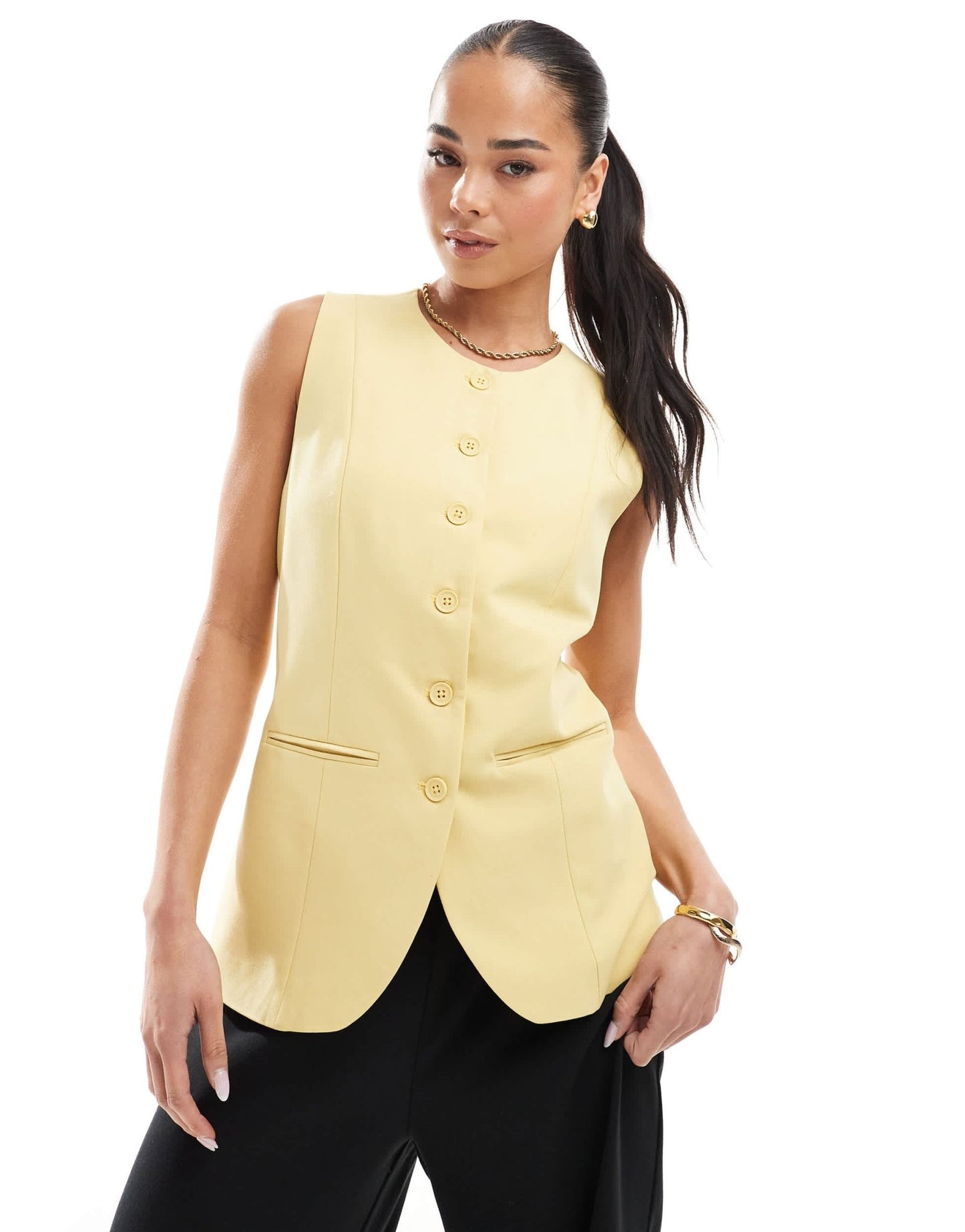 ONLY high neck waistcoat in butter yellow - ASOS Sample Sale