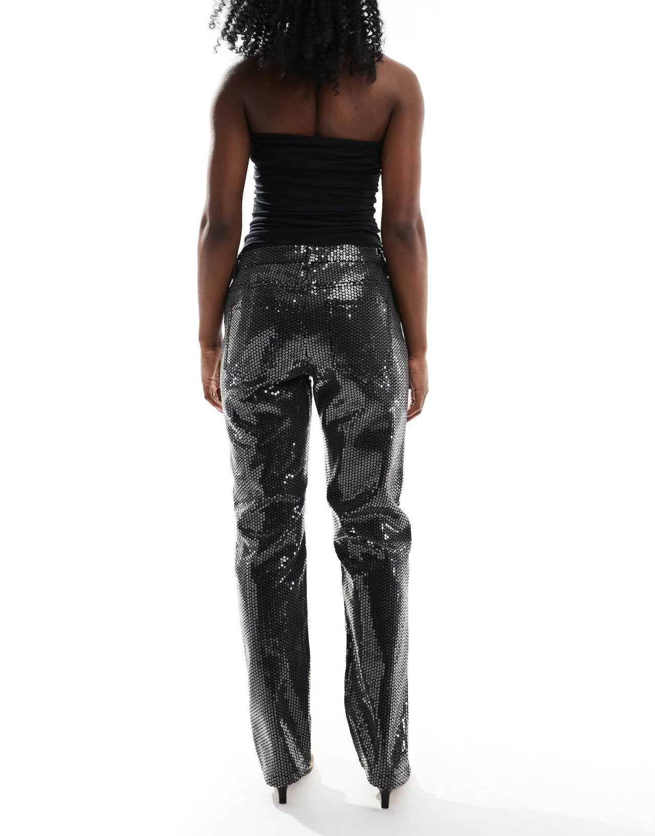 ONLY Jaci mid waist straight leg jeans in black sequin - ASOS Sample Sale