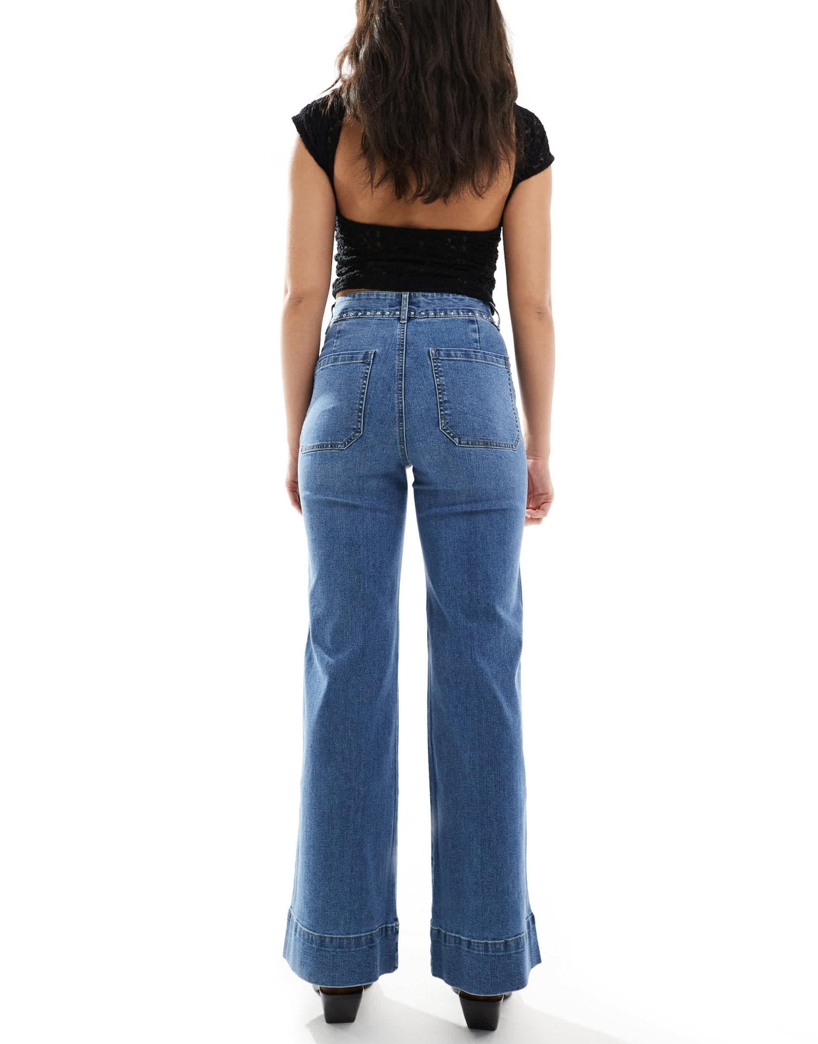 ONLY Juicy high waist wide leg jeans with stud in light wash - ASOS Sample Sale